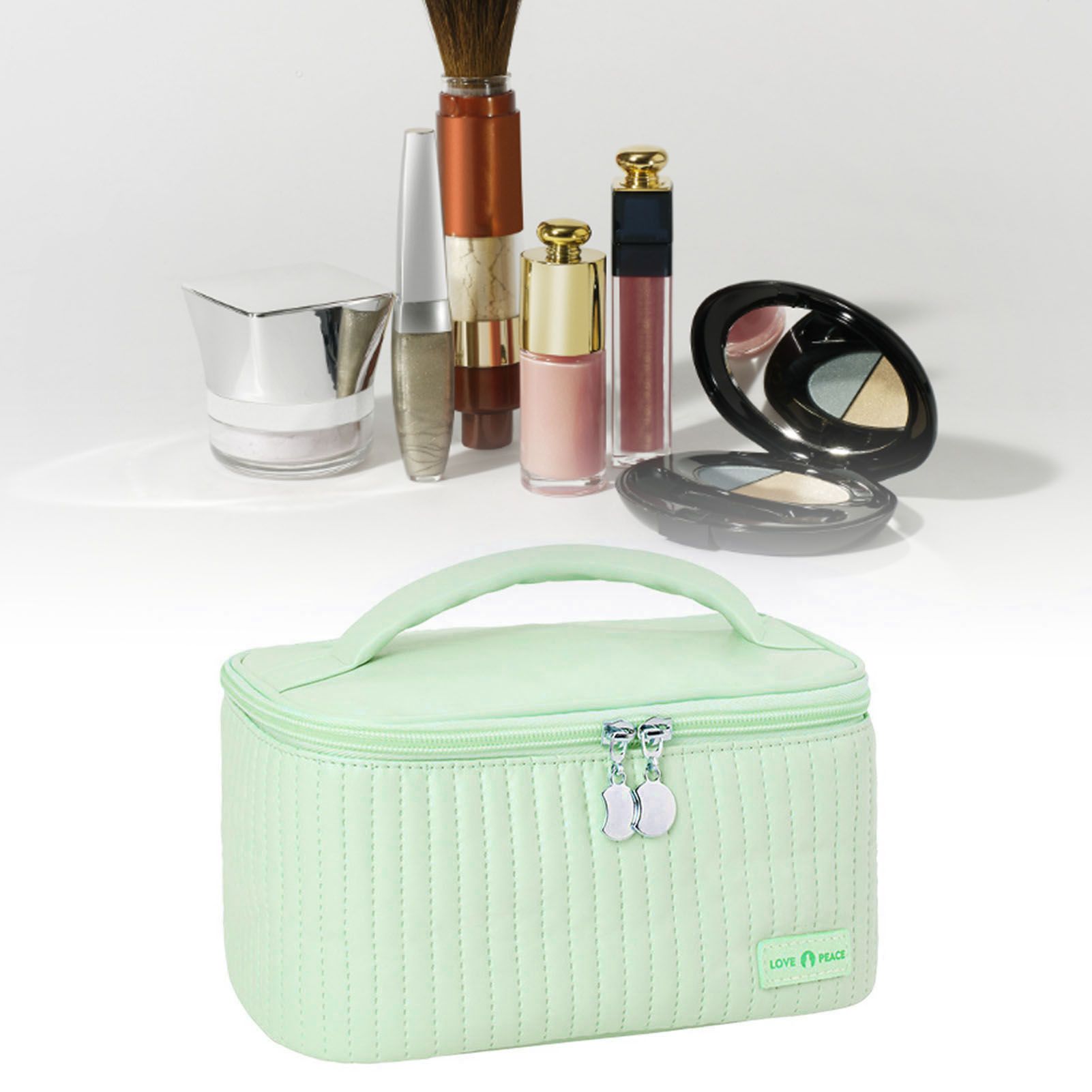 PU Open Lid Cake Shape Make Up Bag Cosmetic Storage Bag Soft Color Portable Makeup Bag Light Green - Image 5