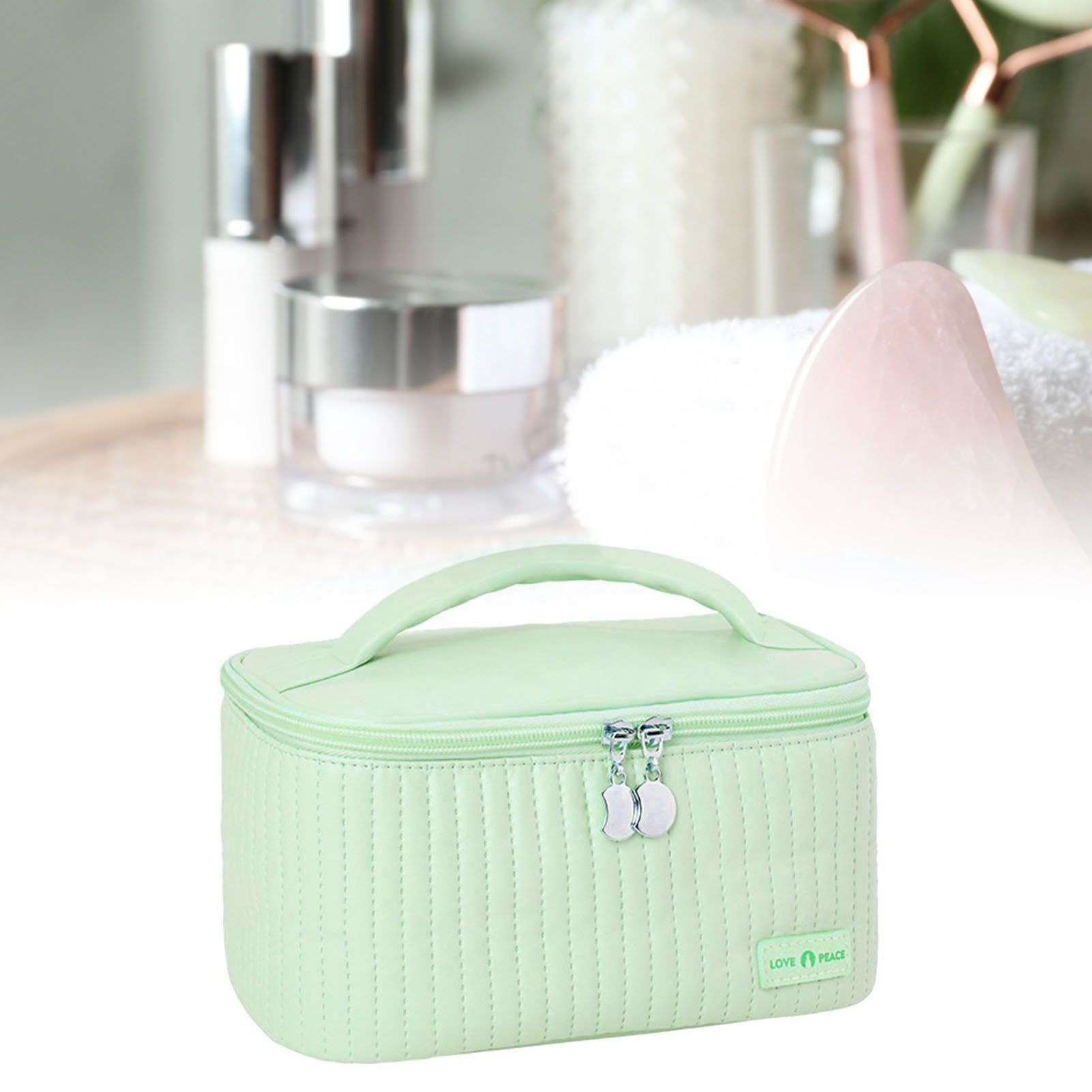 PU Open Lid Cake Shape Make Up Bag Cosmetic Storage Bag Soft Color Portable Makeup Bag Light Green - Image 6