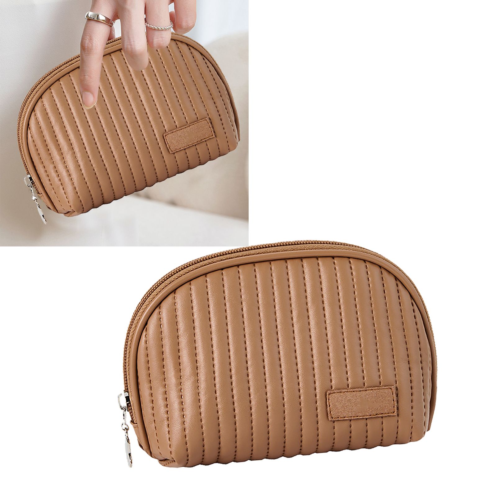 PU Leather Makeup Bag Portable Large Capacity Storage Travel Makeup Bag for Lipstick Cosmetic Brown - Image 5