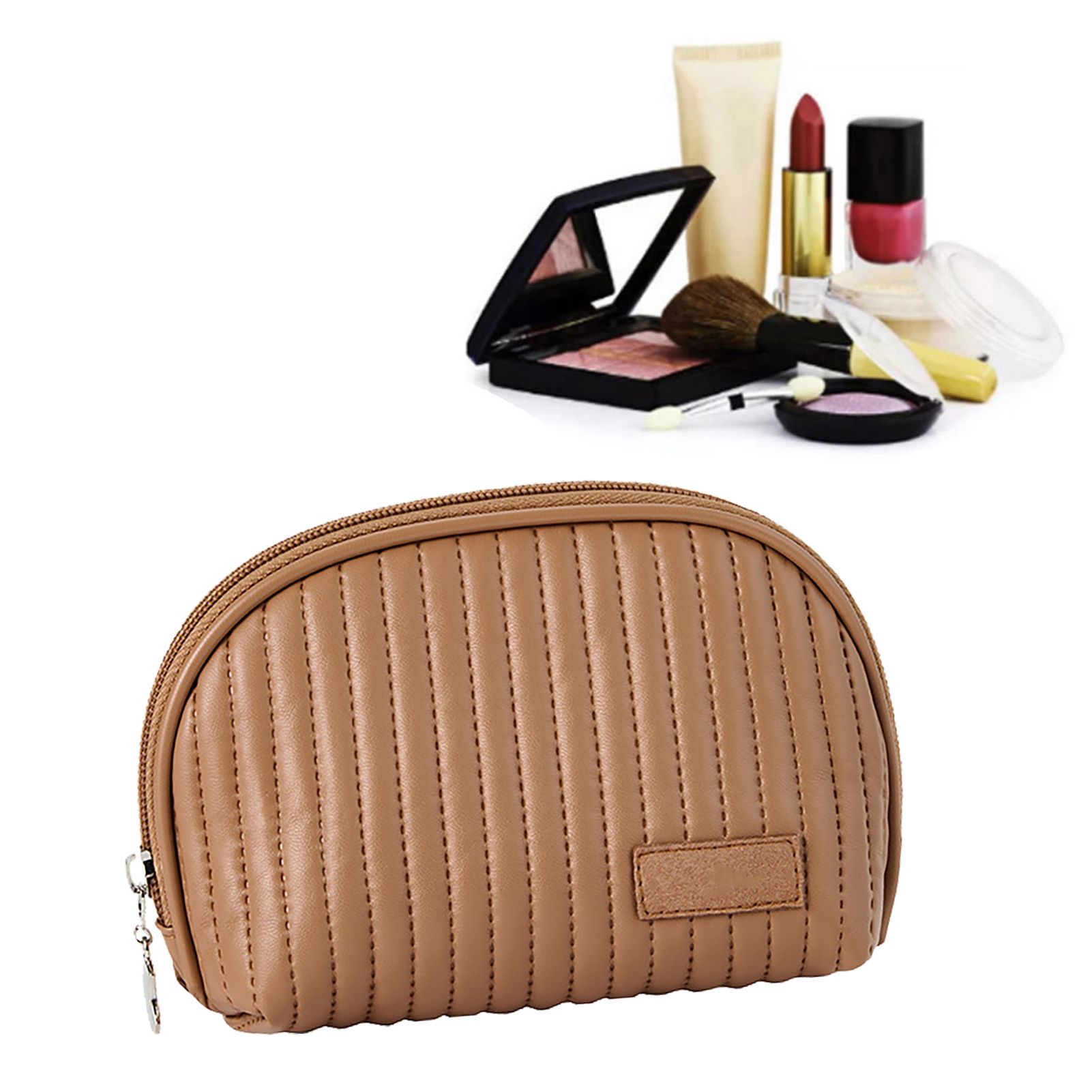 PU Leather Makeup Bag Portable Large Capacity Storage Travel Makeup Bag for Lipstick Cosmetic Brown - Image 6