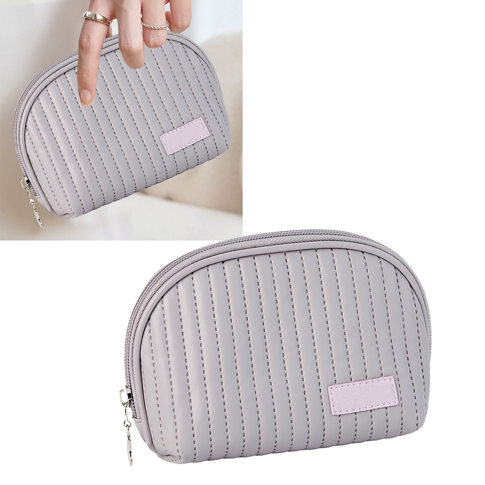 PU Leather Makeup Bag Portable Large Capacity Storage Travel Makeup Bag for Lipstick Cosmetic Purple - Image 5