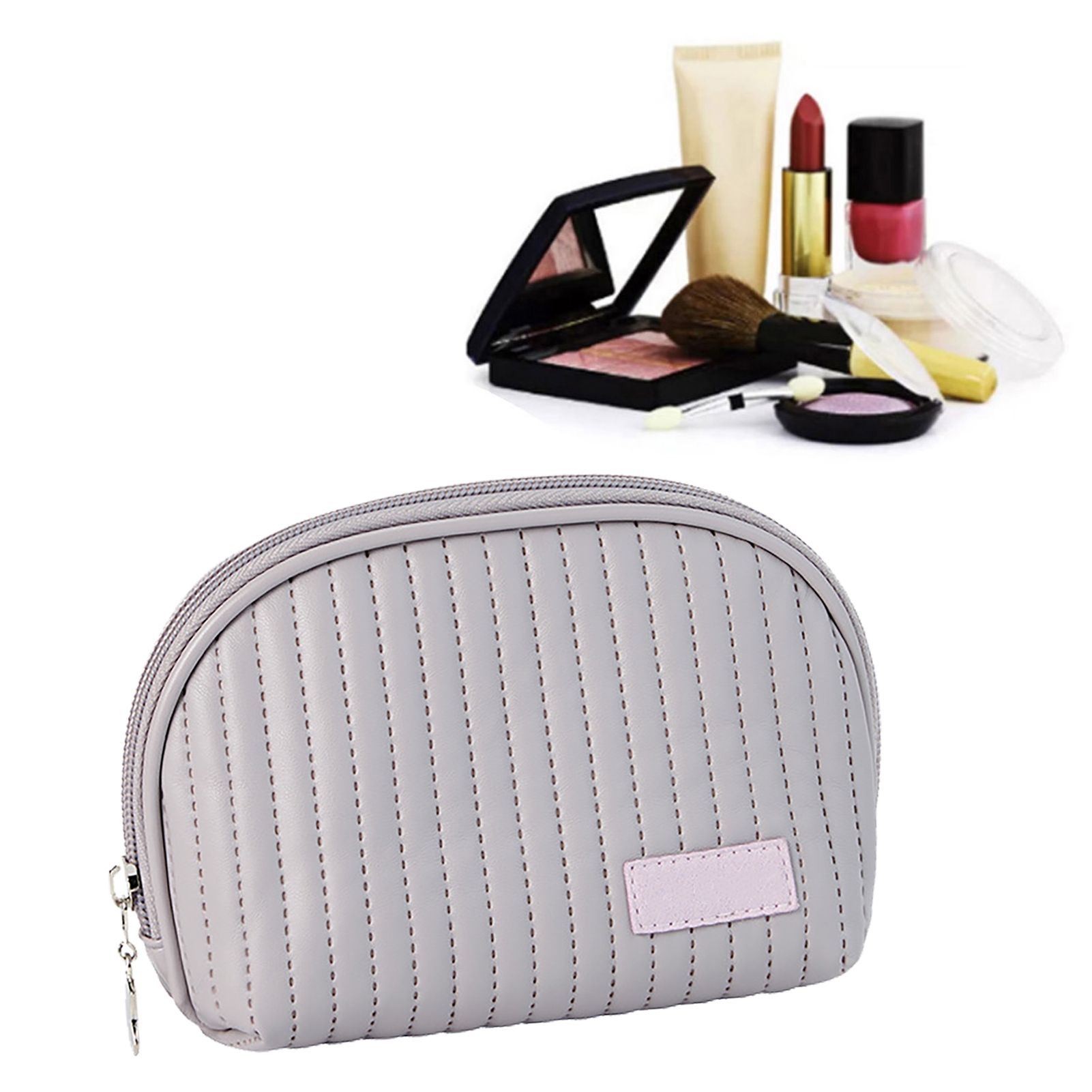 PU Leather Makeup Bag Portable Large Capacity Storage Travel Makeup Bag for Lipstick Cosmetic Purple - Image 6