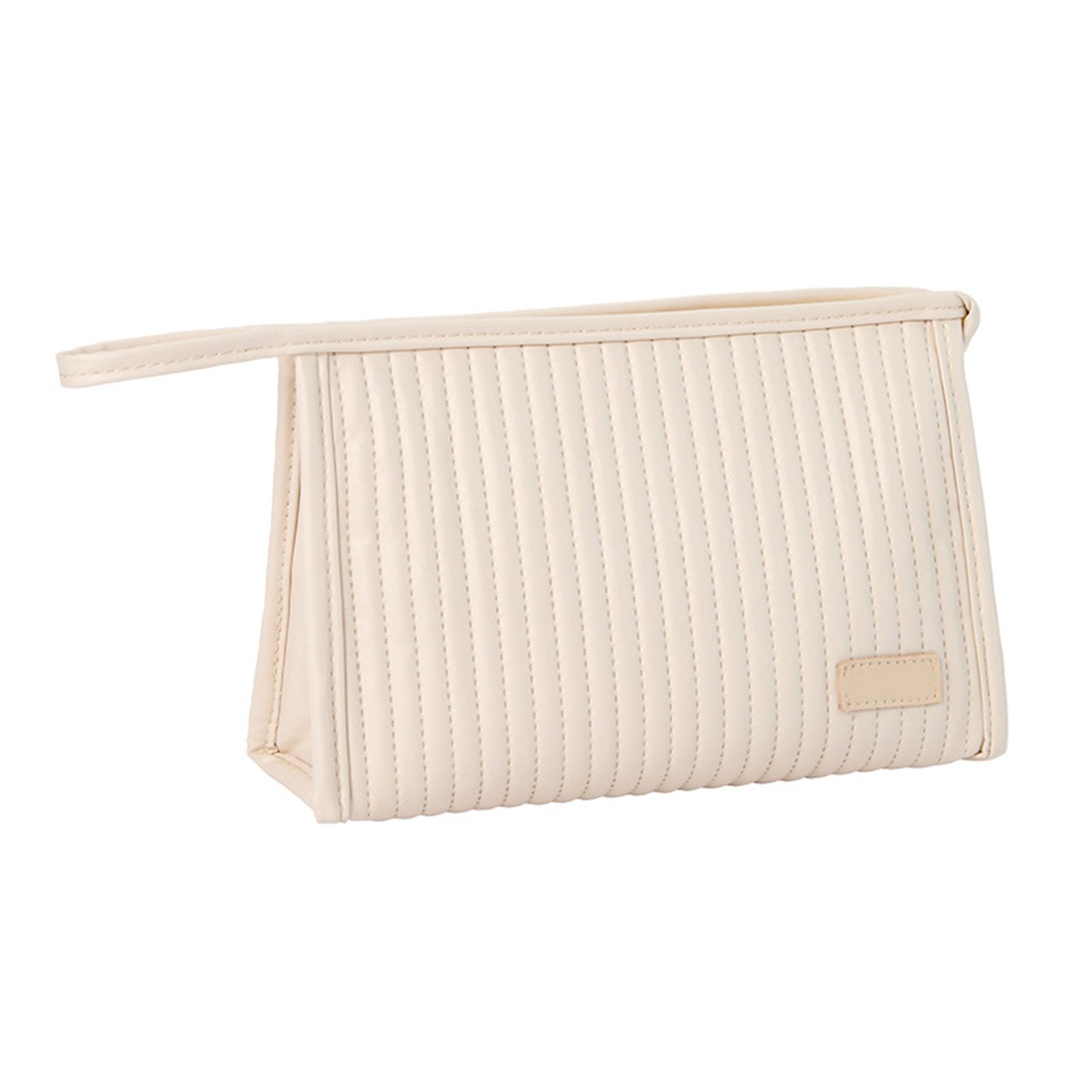 Cosmetic Bag Candy Color Large Capacity PU Leather Portable Travel Makeup Bag with Mesh Pocket Beige - Image 1