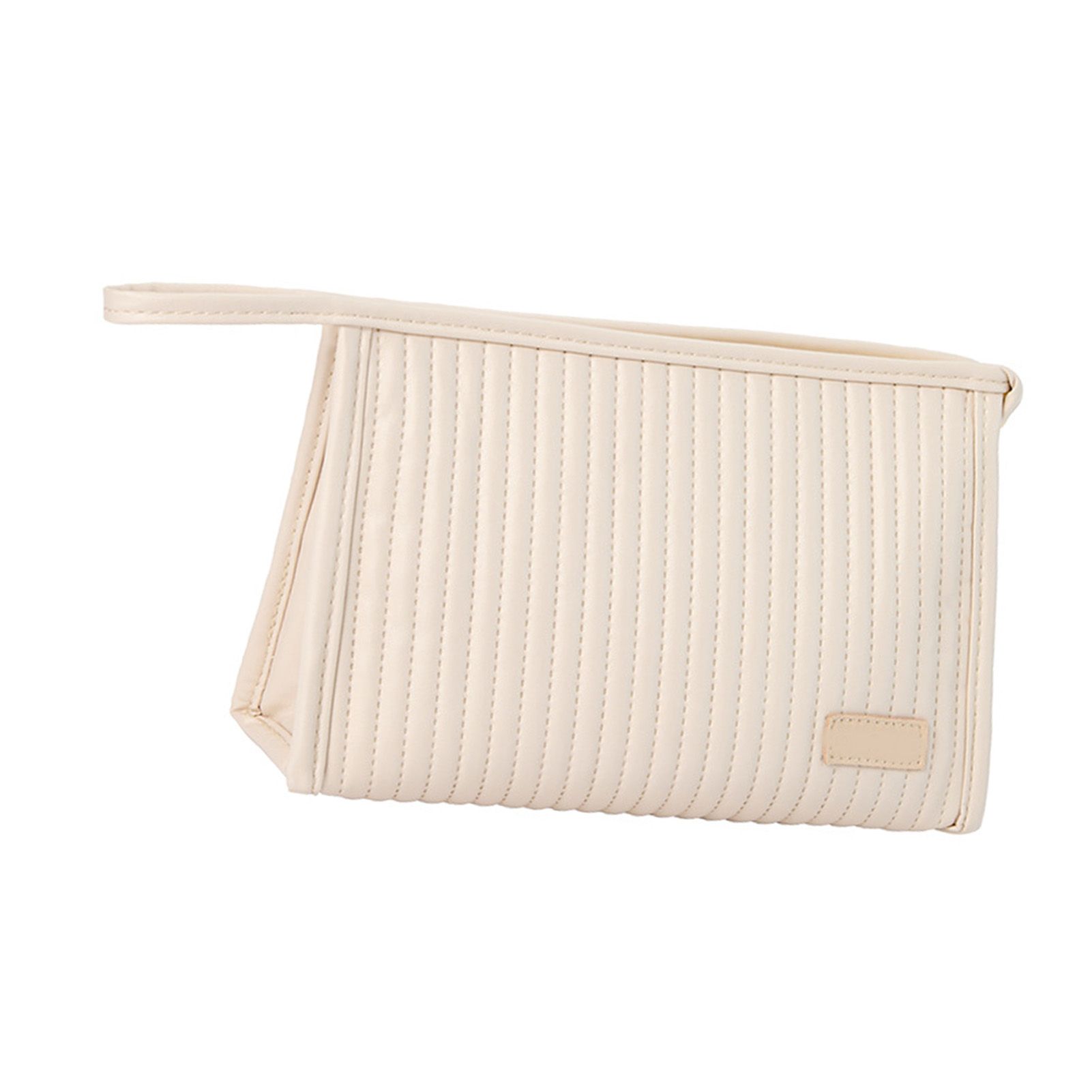 Cosmetic Bag Candy Color Large Capacity PU Leather Portable Travel Makeup Bag with Mesh Pocket Beige - Image 2