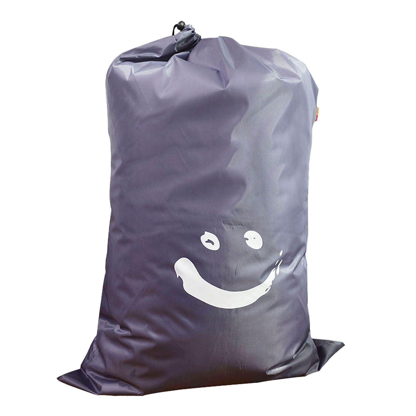 Laundry Bag Nylon Drawstring Cylinder for Household Travel Dirty Clothes Quilt Books Storage Dark Grey Smiling Face - Image 1