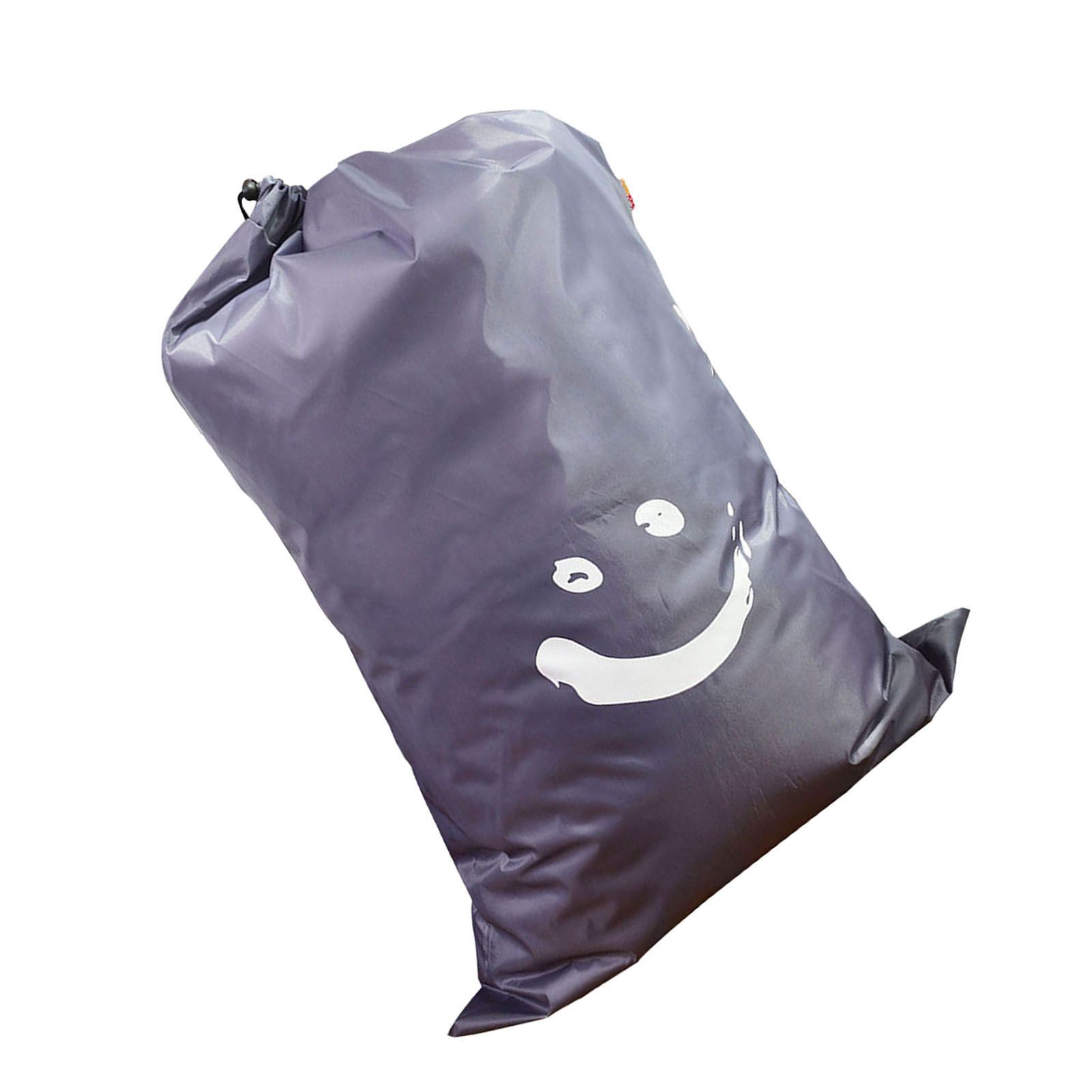 Laundry Bag Nylon Drawstring Cylinder for Household Travel Dirty Clothes Quilt Books Storage Dark Grey Smiling Face - Image 2