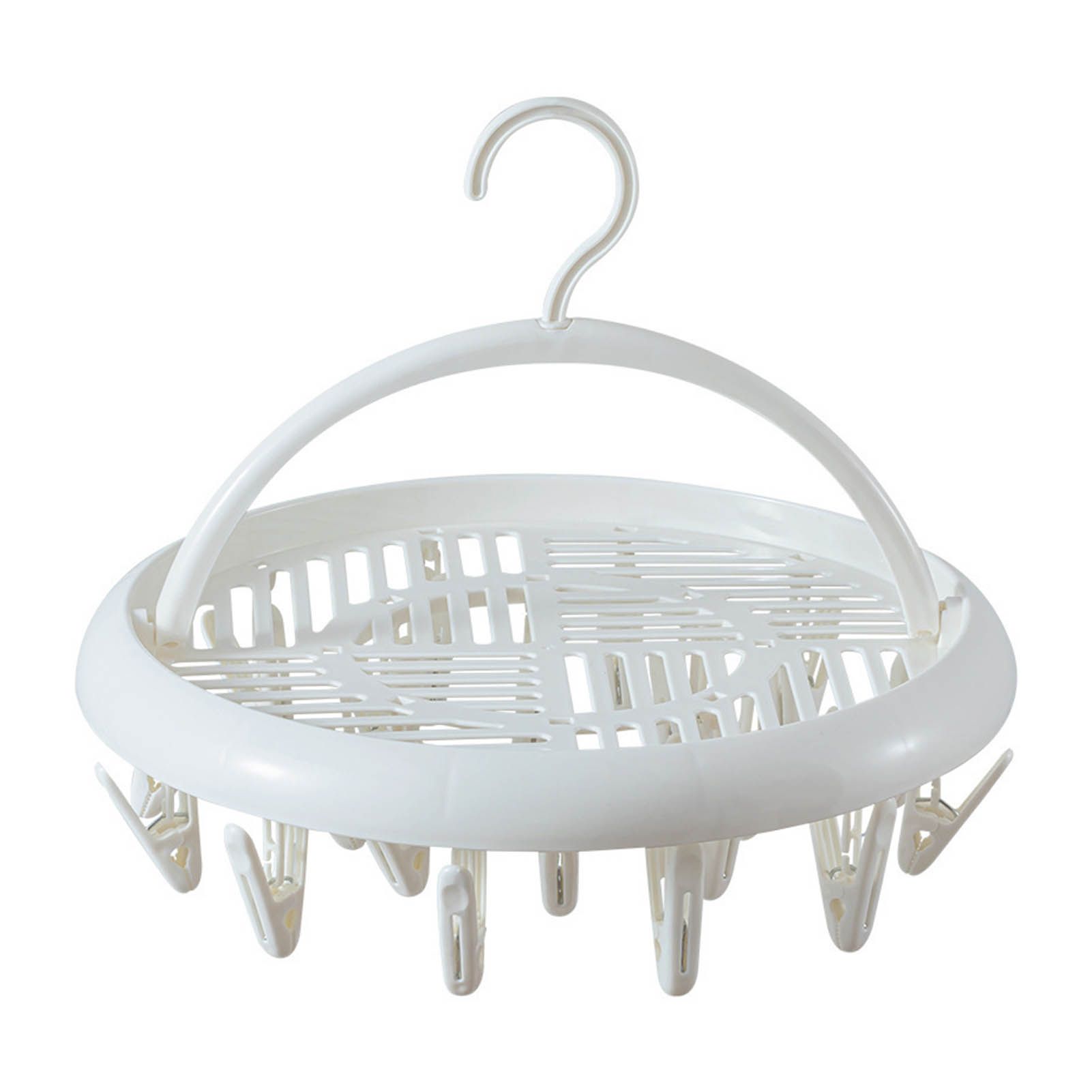 Round Drying Rack Clothes Hanger Plastic Round Laundry Hanger with Clips for Socks Underwear White - Image 1
