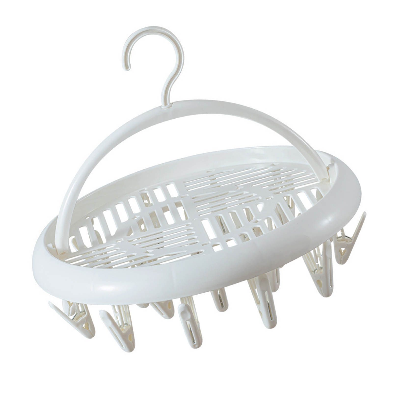 Round Drying Rack Clothes Hanger Plastic Round Laundry Hanger with Clips for Socks Underwear White - Image 2