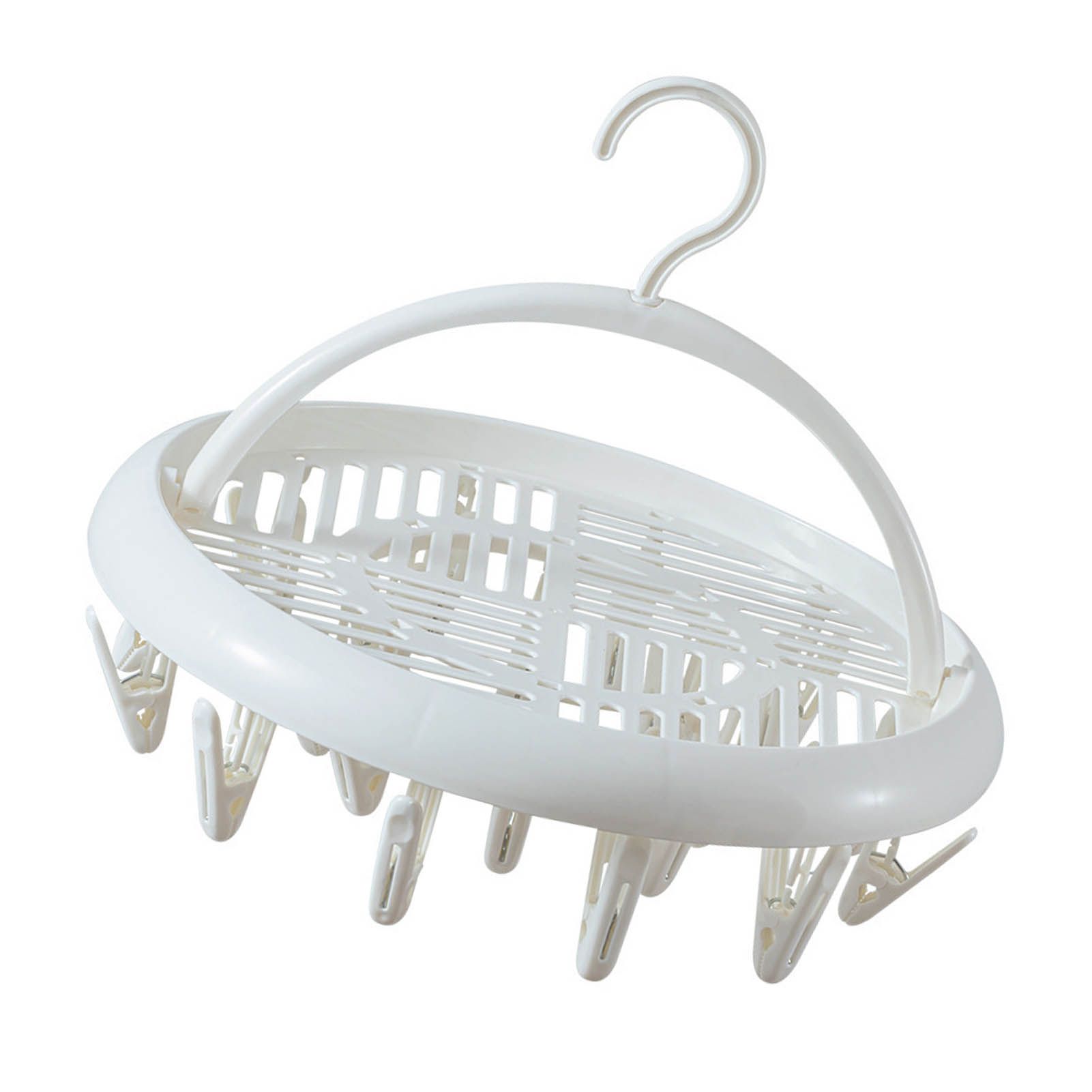 Round Drying Rack Clothes Hanger Plastic Round Laundry Hanger with Clips for Socks Underwear White - Image 3