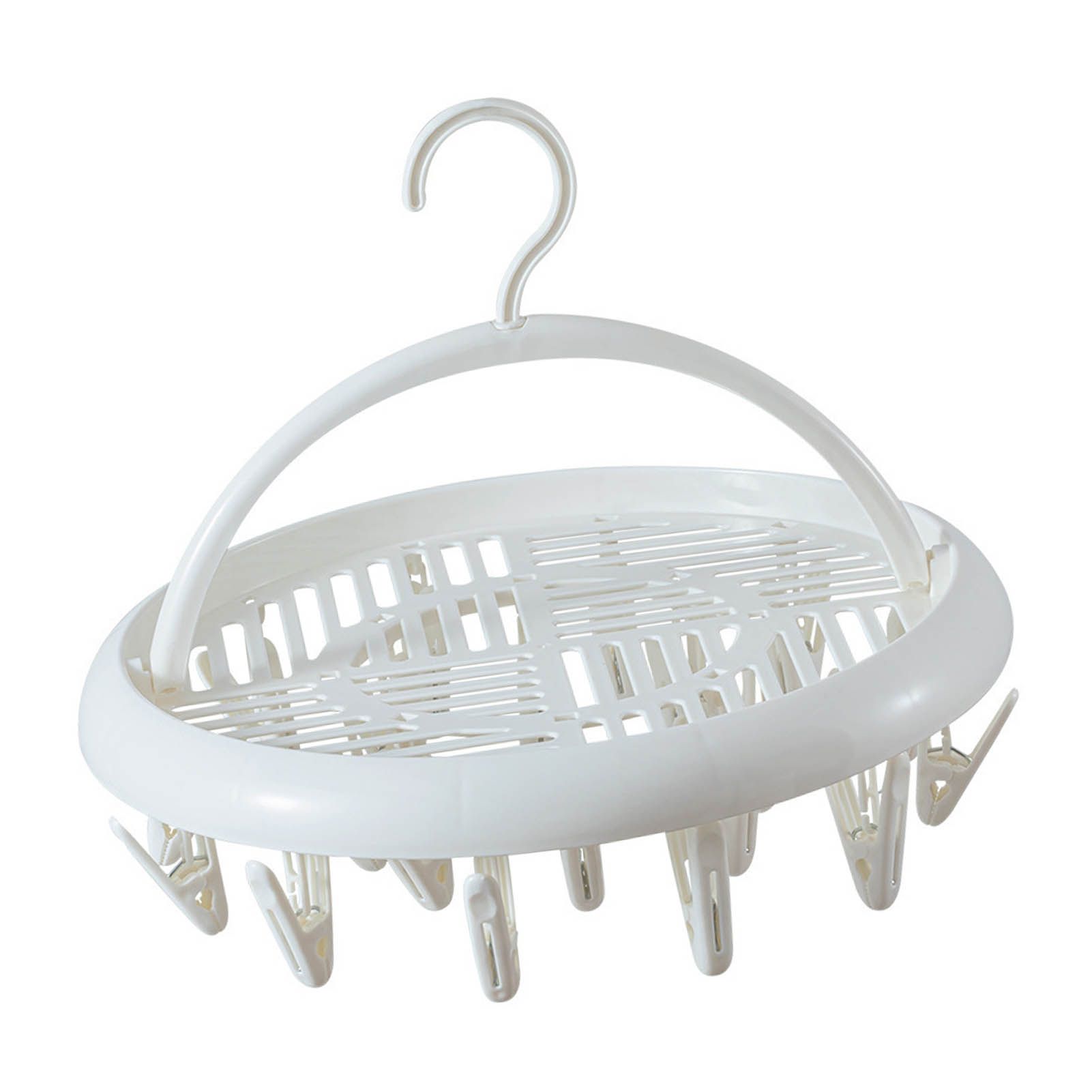 Round Drying Rack Clothes Hanger Plastic Round Laundry Hanger with Clips for Socks Underwear White - Image 4