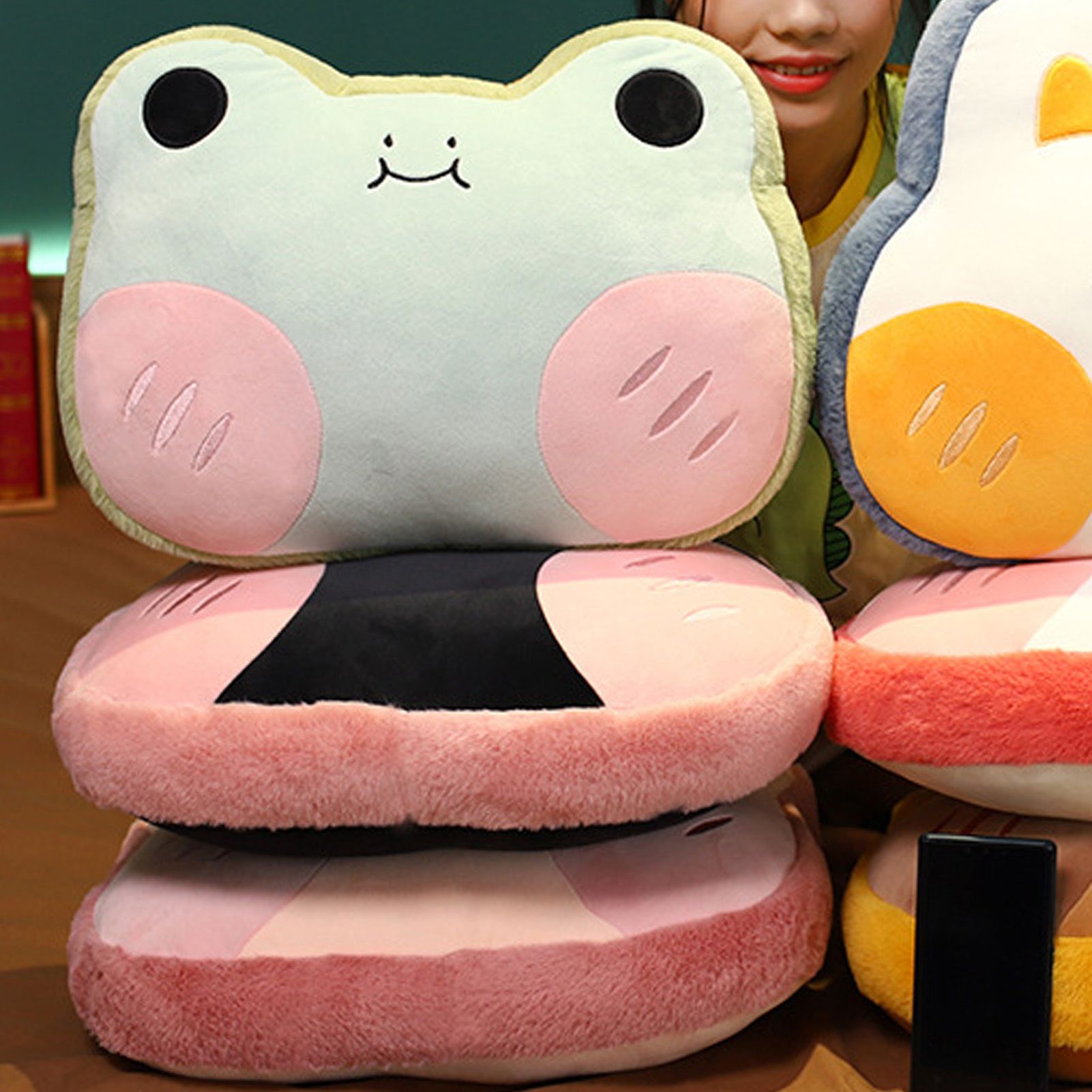 Animal Shape Pillow Stuffed Cushion Toy Flannel Plush Animal Soft Pillow for Kids Christmas Gift Avocado Green Frog 40x30cm - Image 5