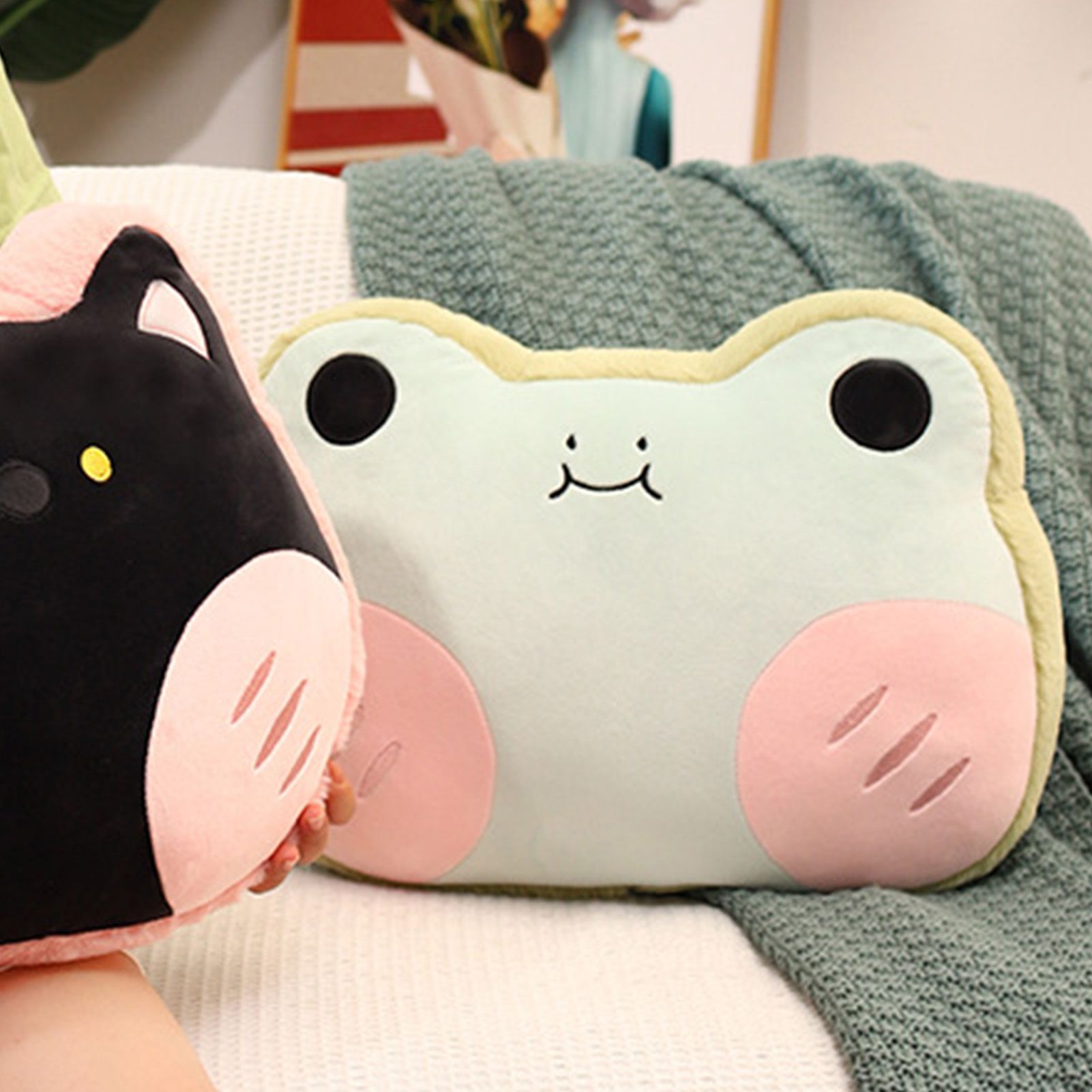 Animal Shape Pillow Stuffed Cushion Toy Flannel Plush Animal Soft Pillow for Kids Christmas Gift Avocado Green Frog 40x30cm - Image 8