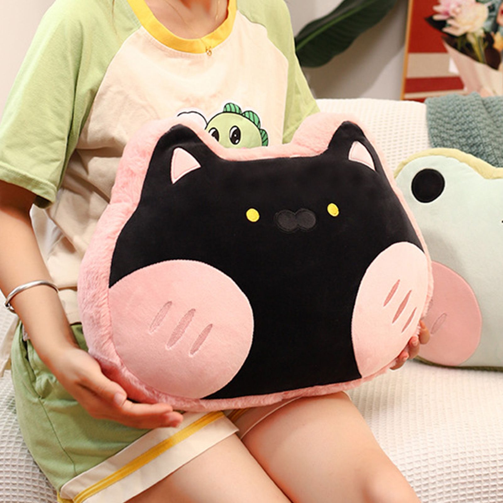 Animal Shape Pillow Stuffed Cushion Toy Flannel Plush Animal Soft Pillow for Kids Christmas Gift Cherry Pink Cat 40x30cm - Image 4