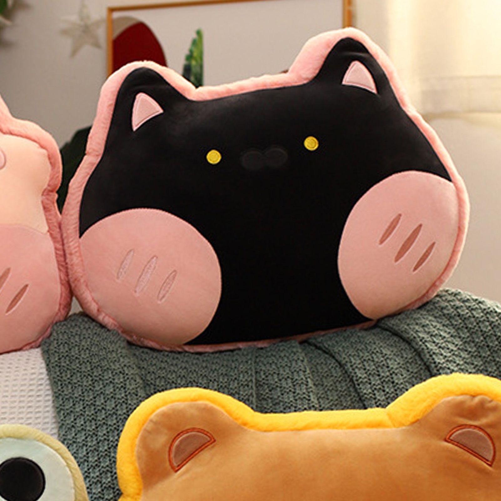 Animal Shape Pillow Stuffed Cushion Toy Flannel Plush Animal Soft Pillow for Kids Christmas Gift Cherry Pink Cat 40x30cm - Image 6