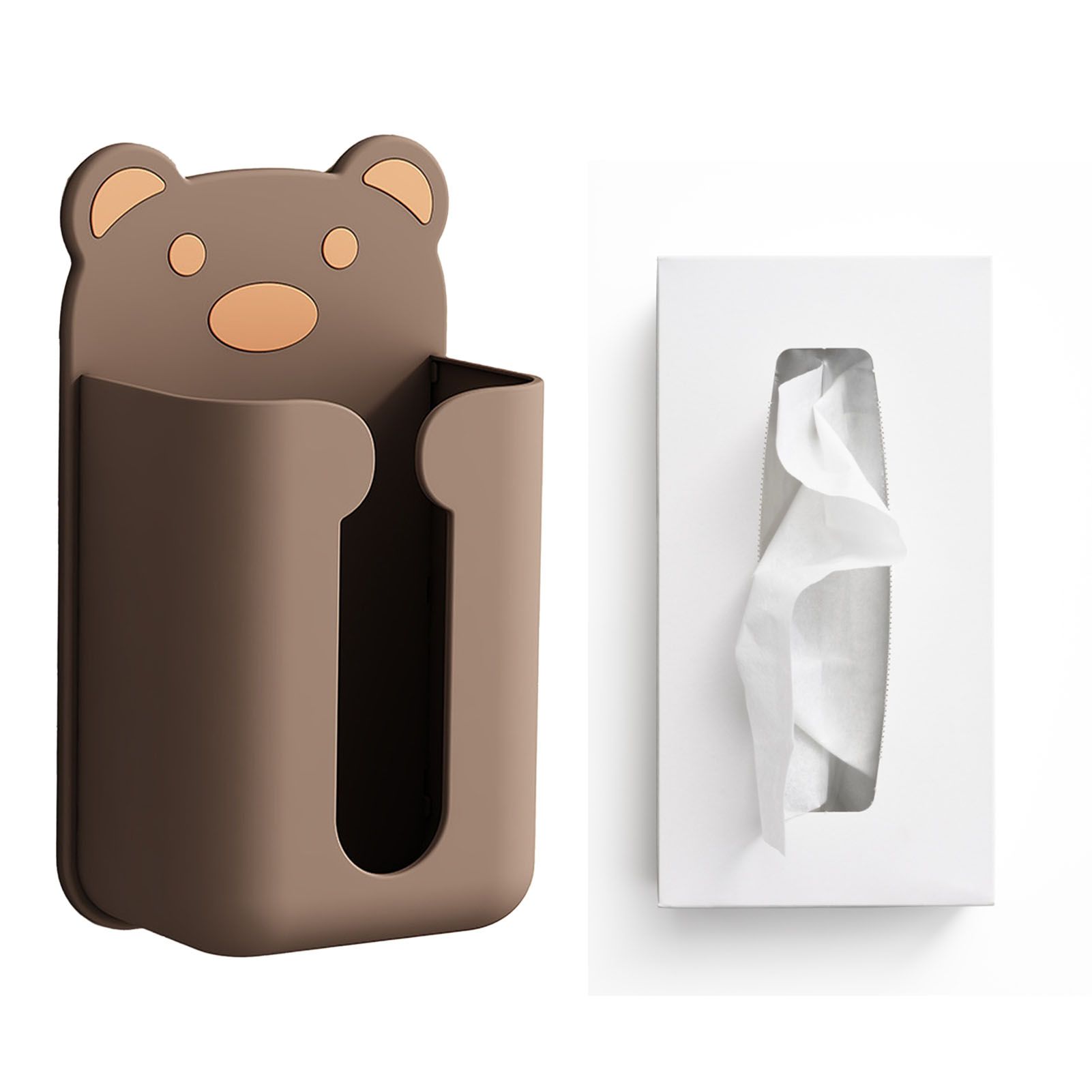 Wall Mounted Tissue Box Punching Free Cute Bear Pattern Plastic Tissue Dispenser for Home Bathroom Brown Bear - Image 5