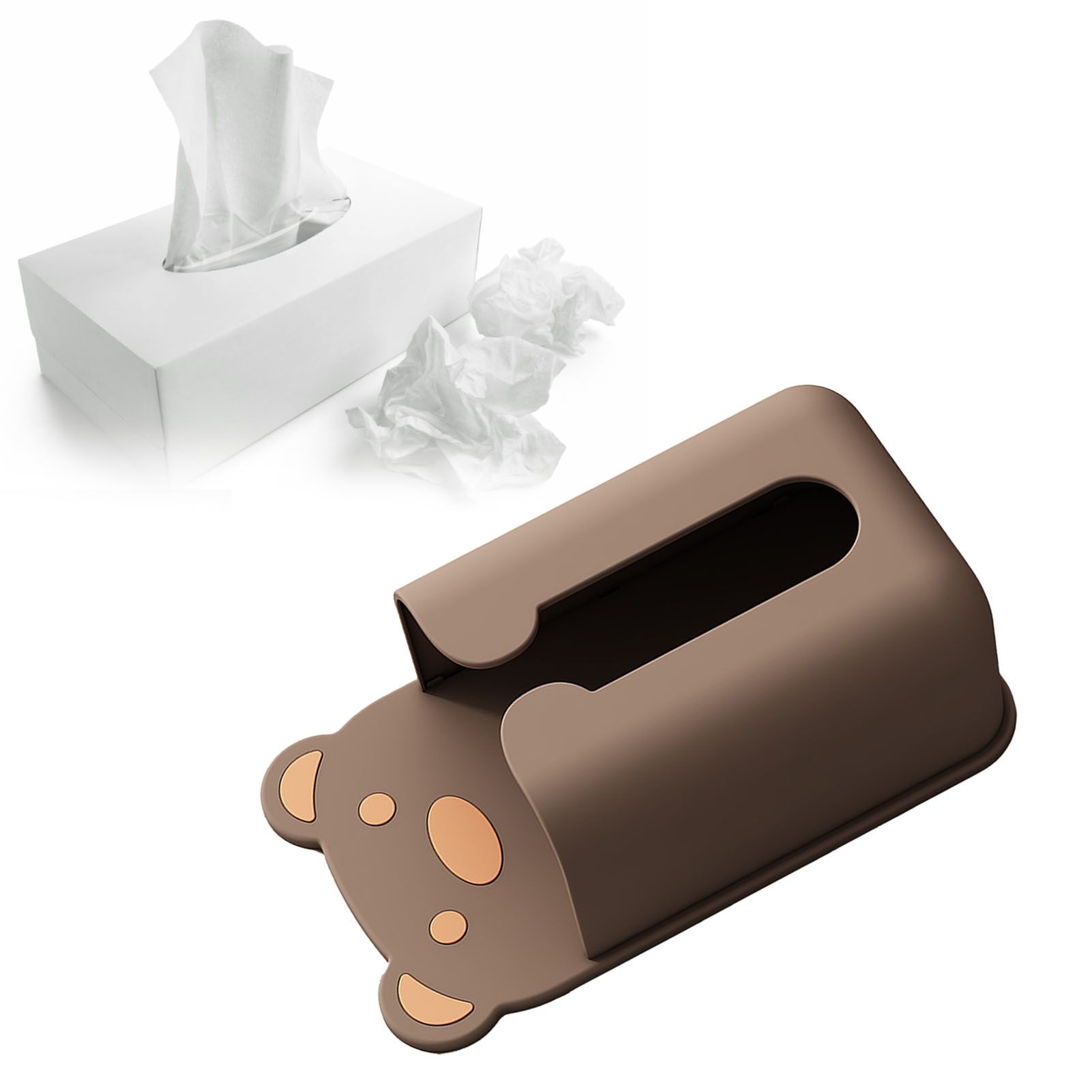 Wall Mounted Tissue Box Punching Free Cute Bear Pattern Plastic Tissue Dispenser for Home Bathroom Brown Bear - Image 6