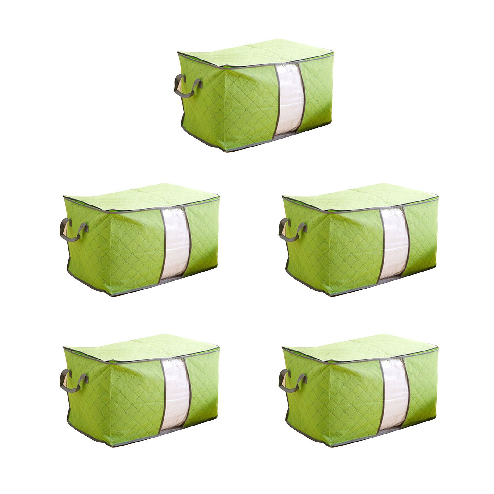 5Pcs Clothing Folding Storage Bag Dustproof Quilt Organizer Non Woven Fabric Large Size Green - Image 1