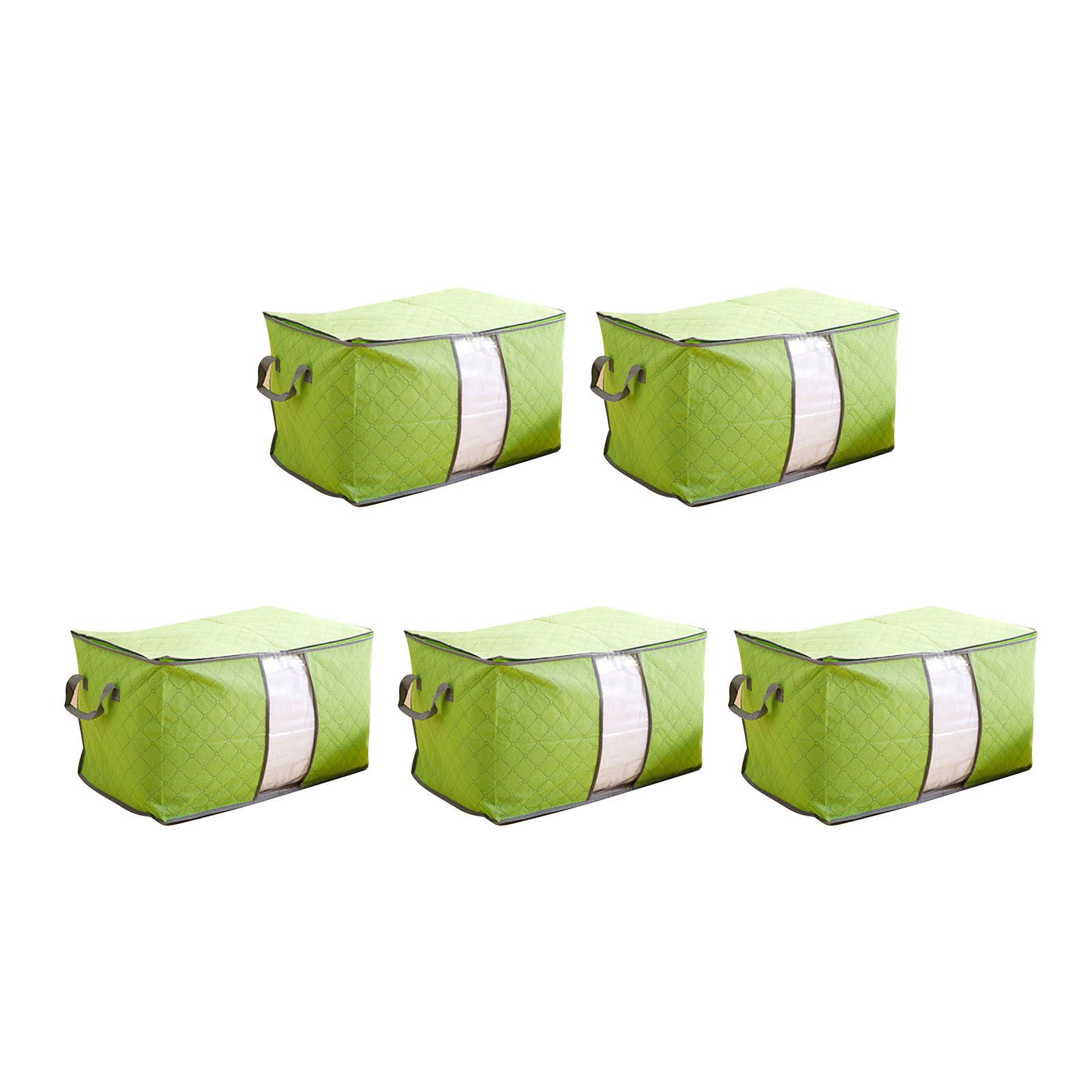 5Pcs Clothing Folding Storage Bag Dustproof Quilt Organizer Non Woven Fabric Large Size Green - Image 3