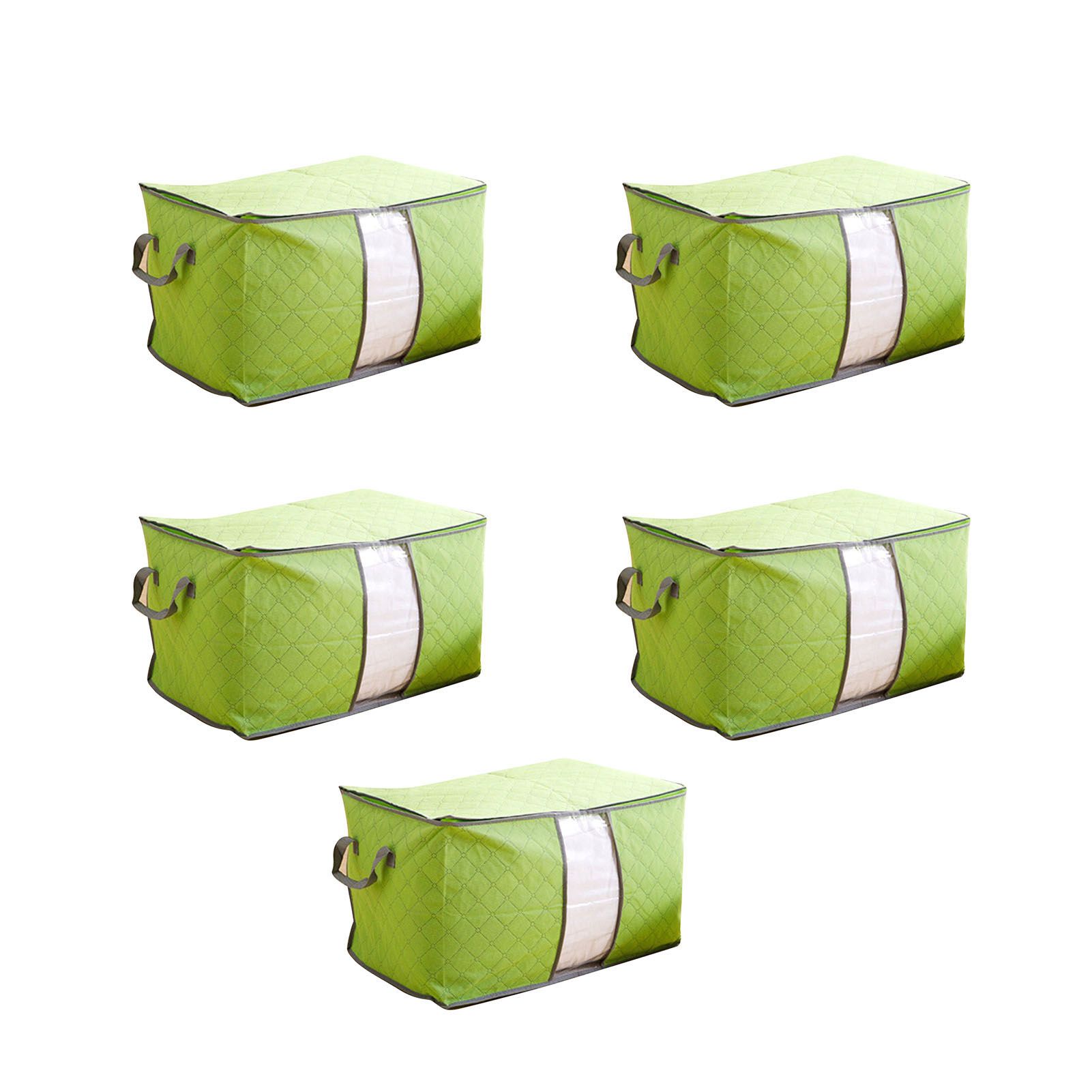 5Pcs Clothing Folding Storage Bag Dustproof Quilt Organizer Non Woven Fabric Large Size Green - Image 4