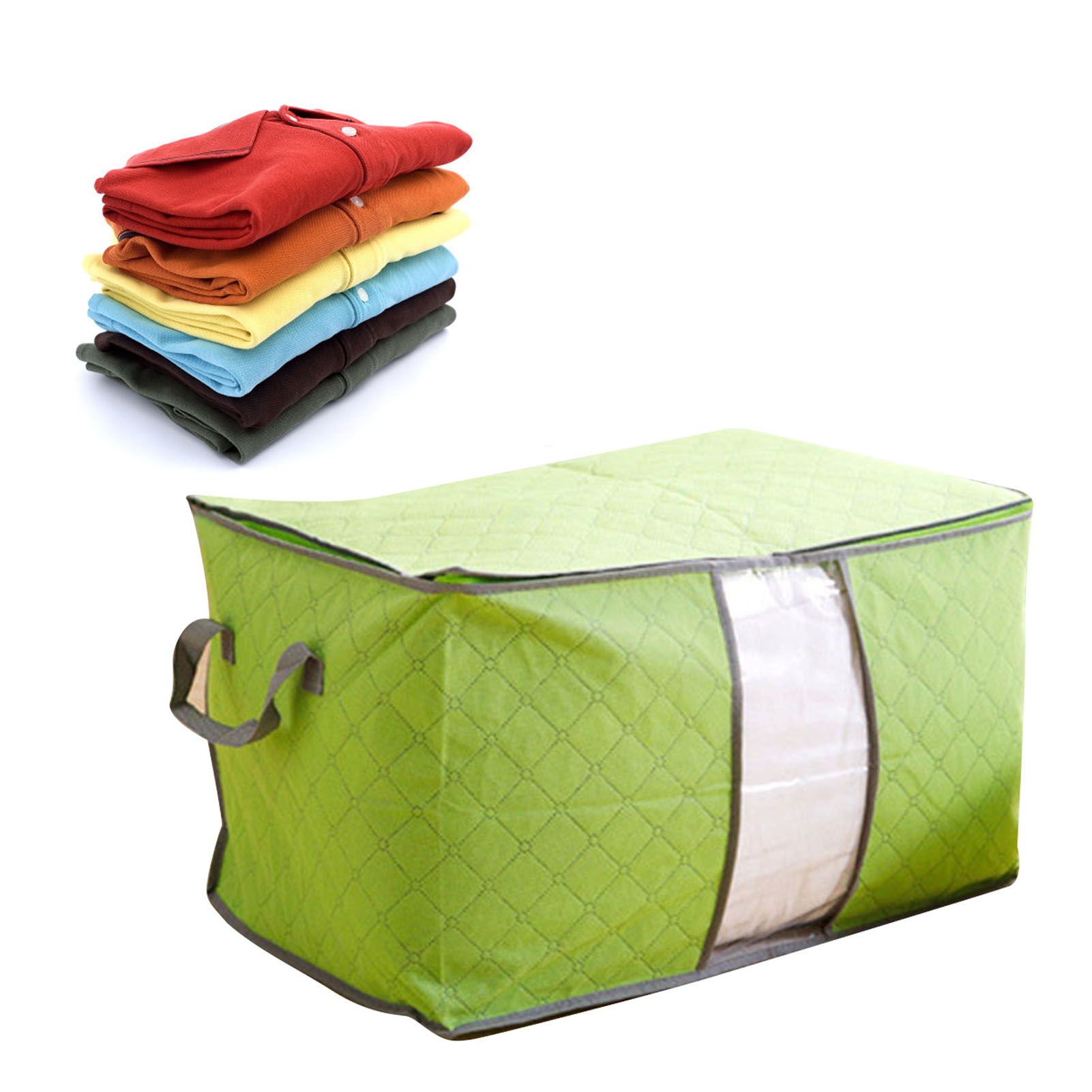 5Pcs Clothing Folding Storage Bag Dustproof Quilt Organizer Non Woven Fabric Large Size Green - Image 5
