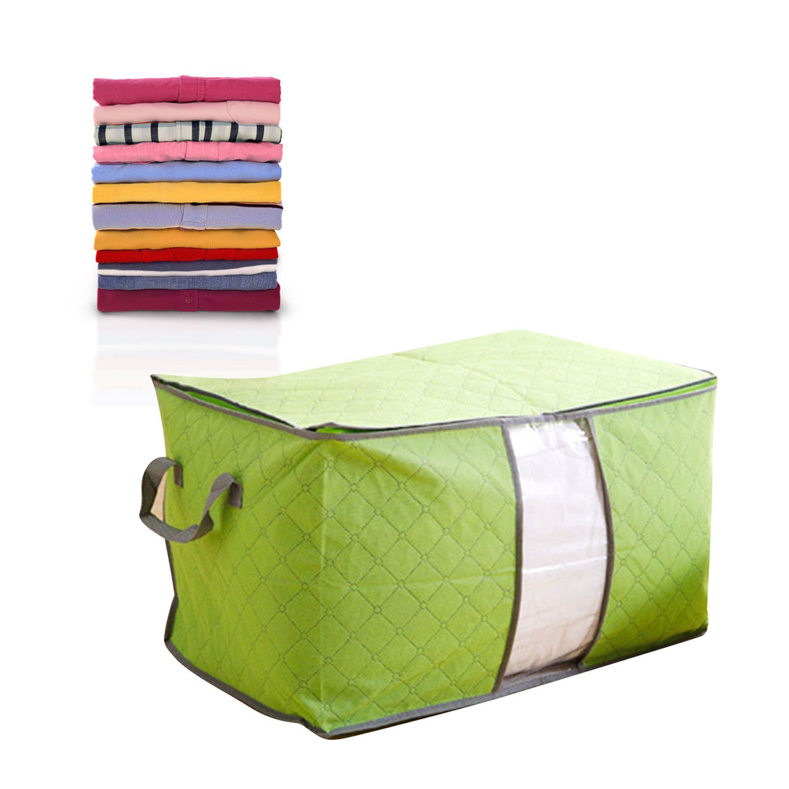 5Pcs Clothing Folding Storage Bag Dustproof Quilt Organizer Non Woven Fabric Large Size Green - Image 6