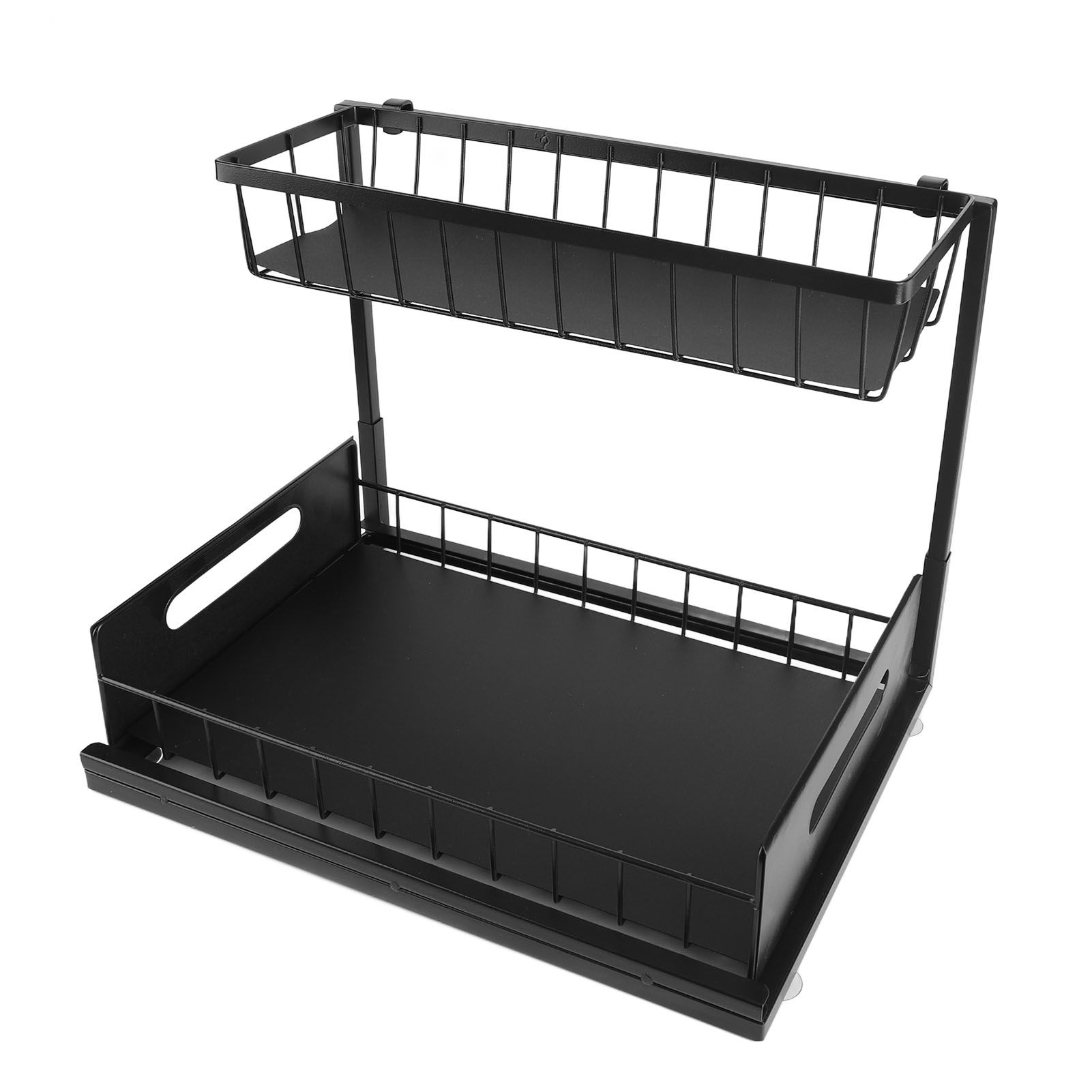 Under Sink Organizer L Shape 2 Tier Slide Out Sink Shelf for Under Kitchen Bathroom Sink Organizers and Storage Black - Image 1