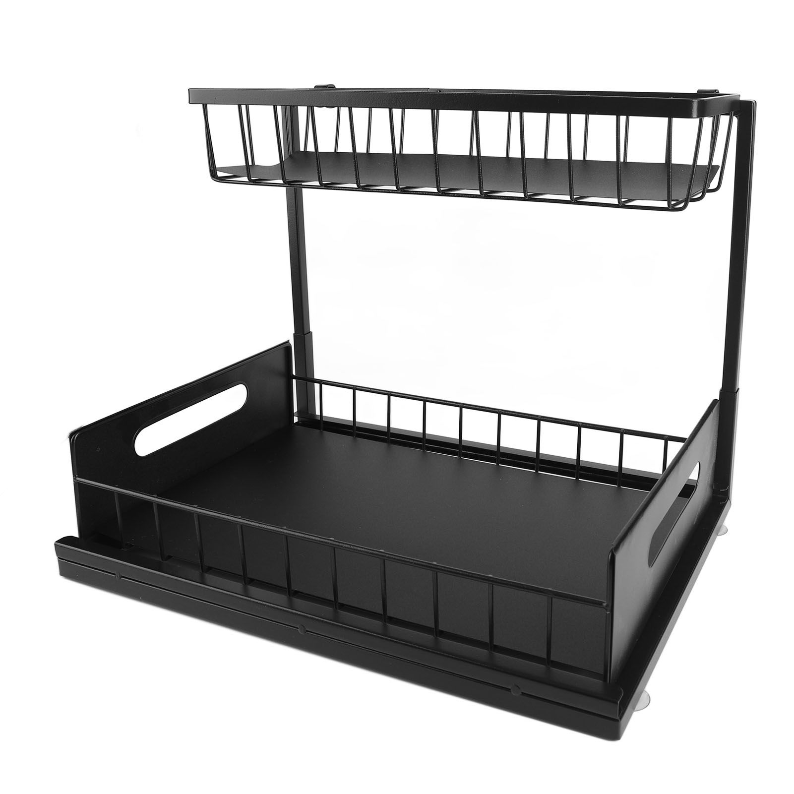 Under Sink Organizer L Shape 2 Tier Slide Out Sink Shelf for Under Kitchen Bathroom Sink Organizers and Storage Black - Image 2