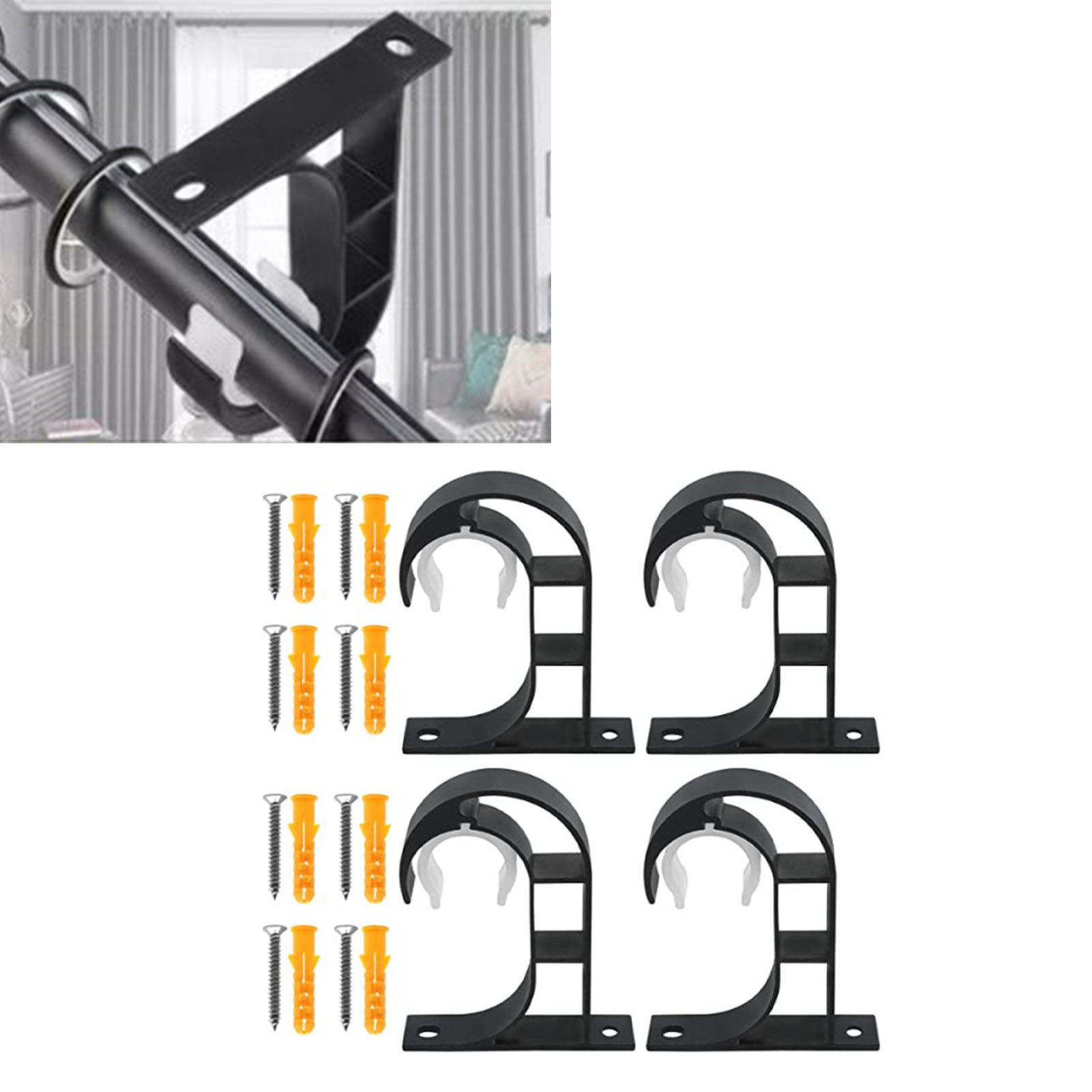 4 Set Curtain Rod Bracket Thickened Aluminum Alloy Black Paint Spraying Rust Prevention Curtain Rod Fixing Hook - Image 5