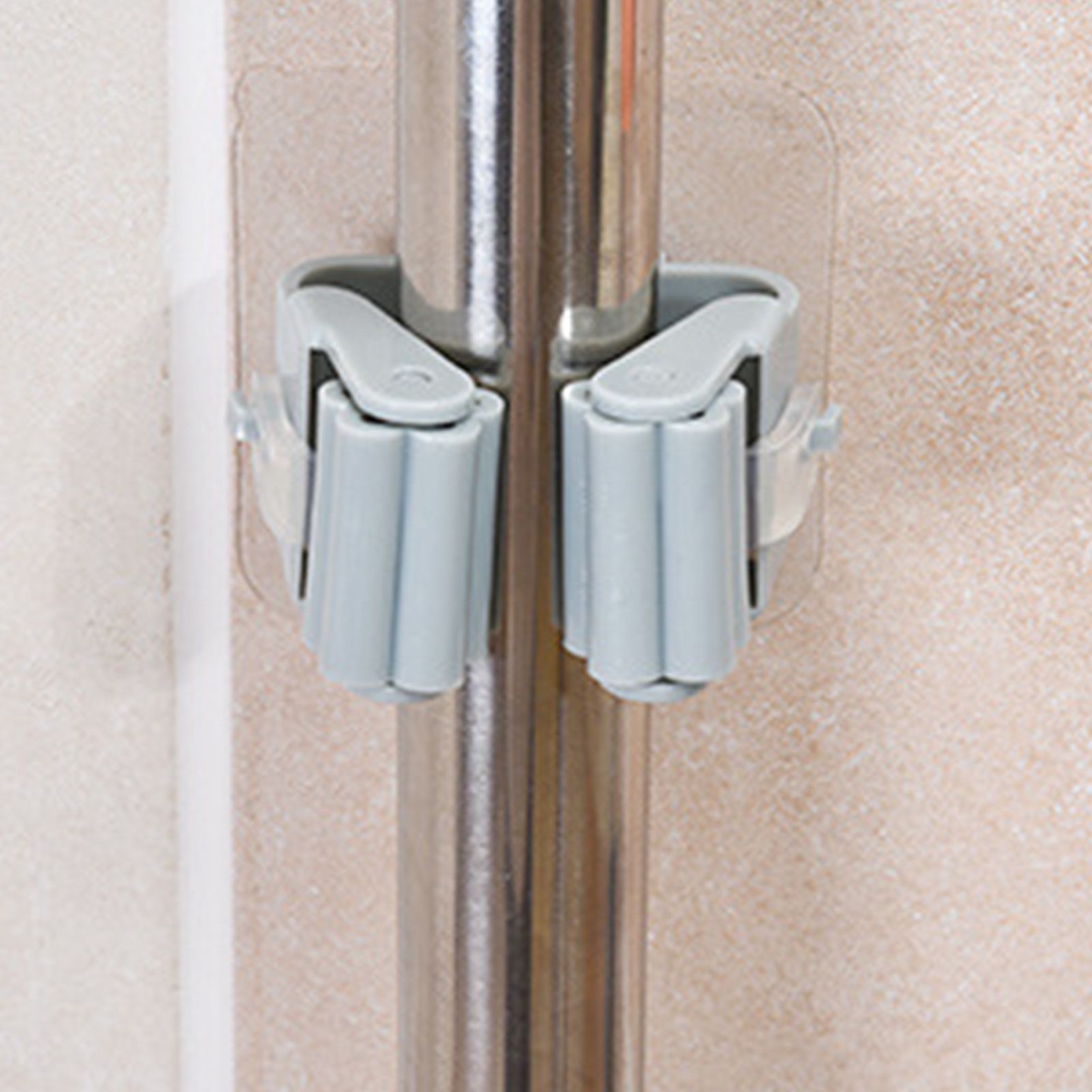 3pcs Wall Mounted Mop Holder Strong Adhesion Plastic Mop Broom Holder for Garage Tool Room Gray - Image 5