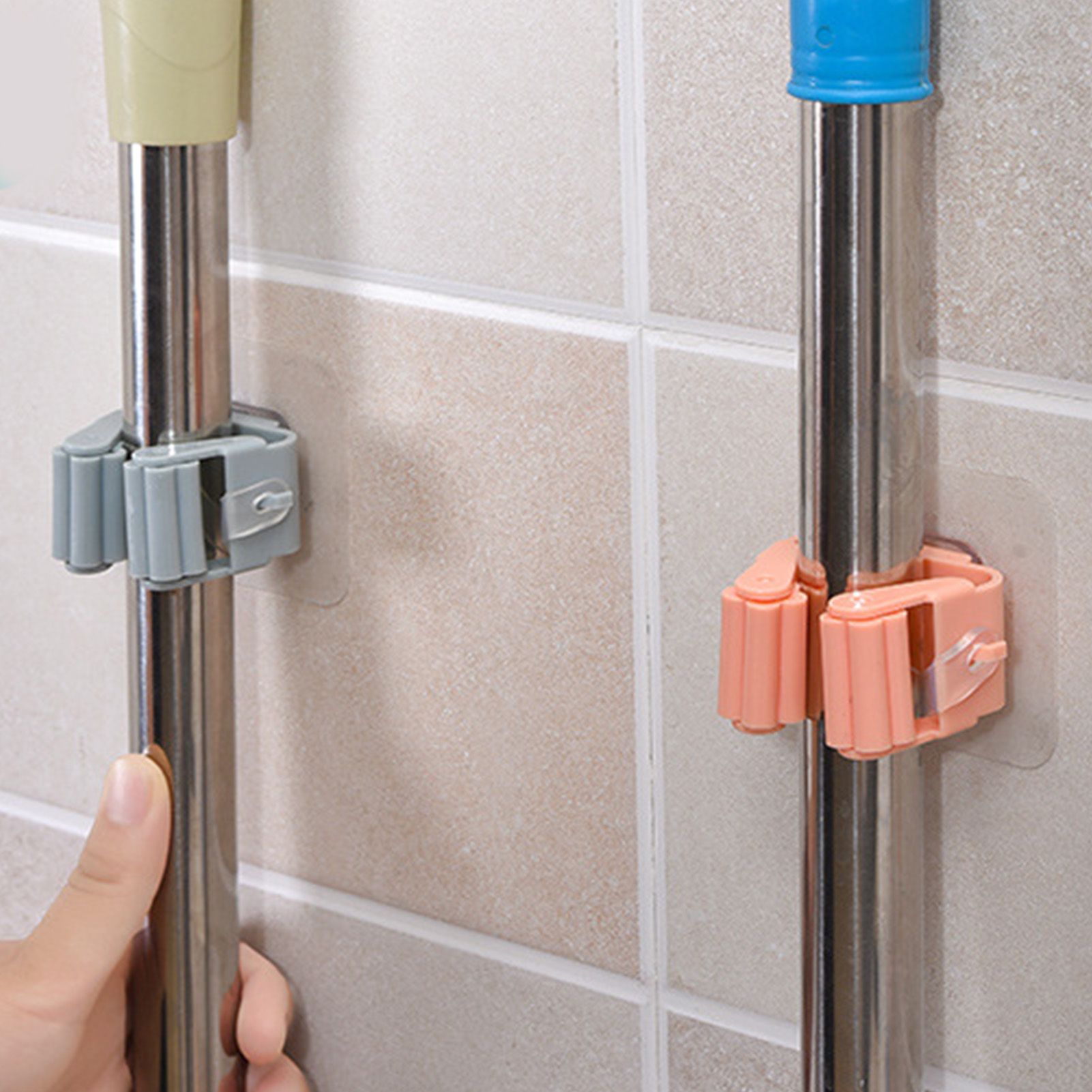 3pcs Wall Mounted Mop Holder Strong Adhesion Plastic Mop Broom Holder for Garage Tool Room Gray - Image 6