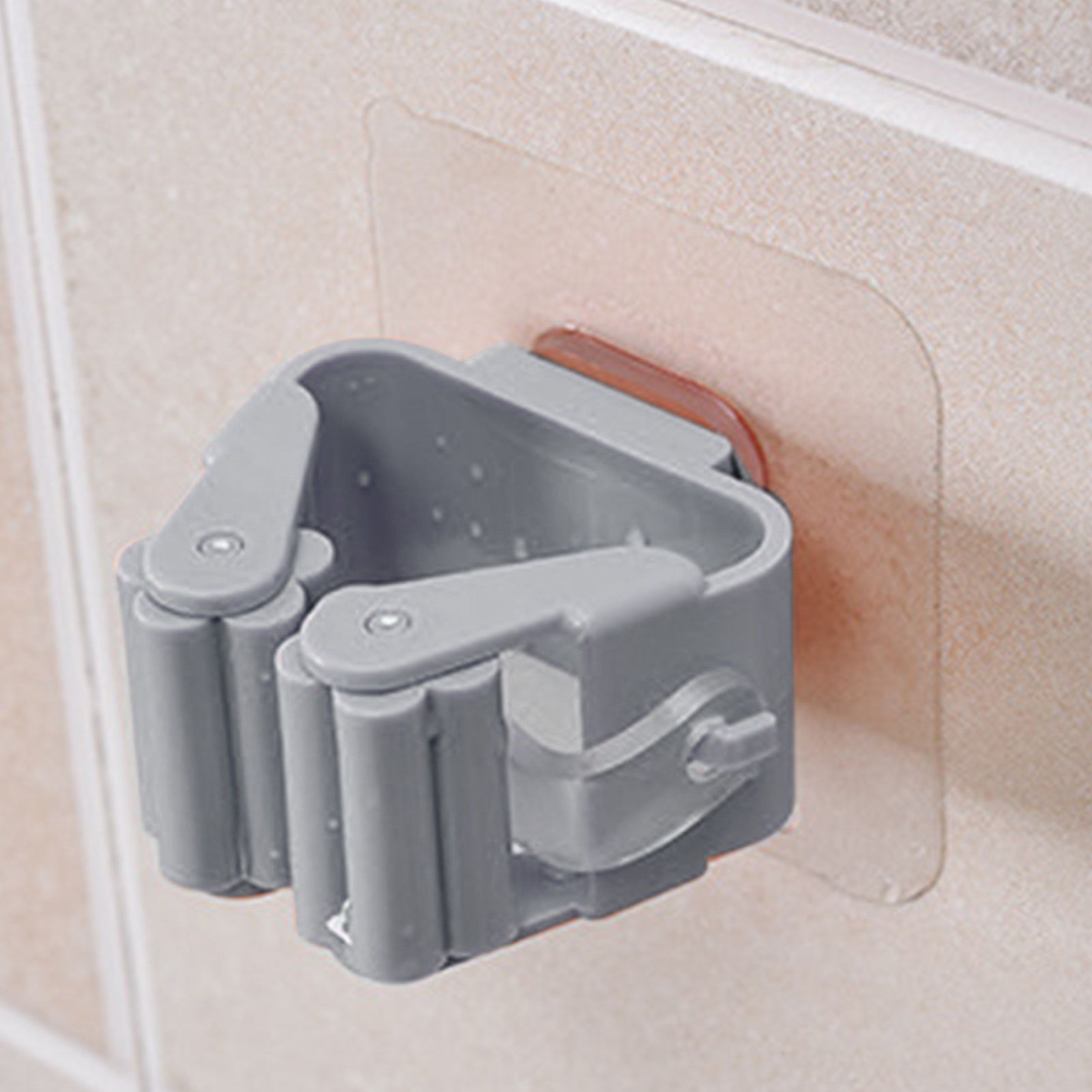 3pcs Wall Mounted Mop Holder Strong Adhesion Plastic Mop Broom Holder for Garage Tool Room Gray - Image 7
