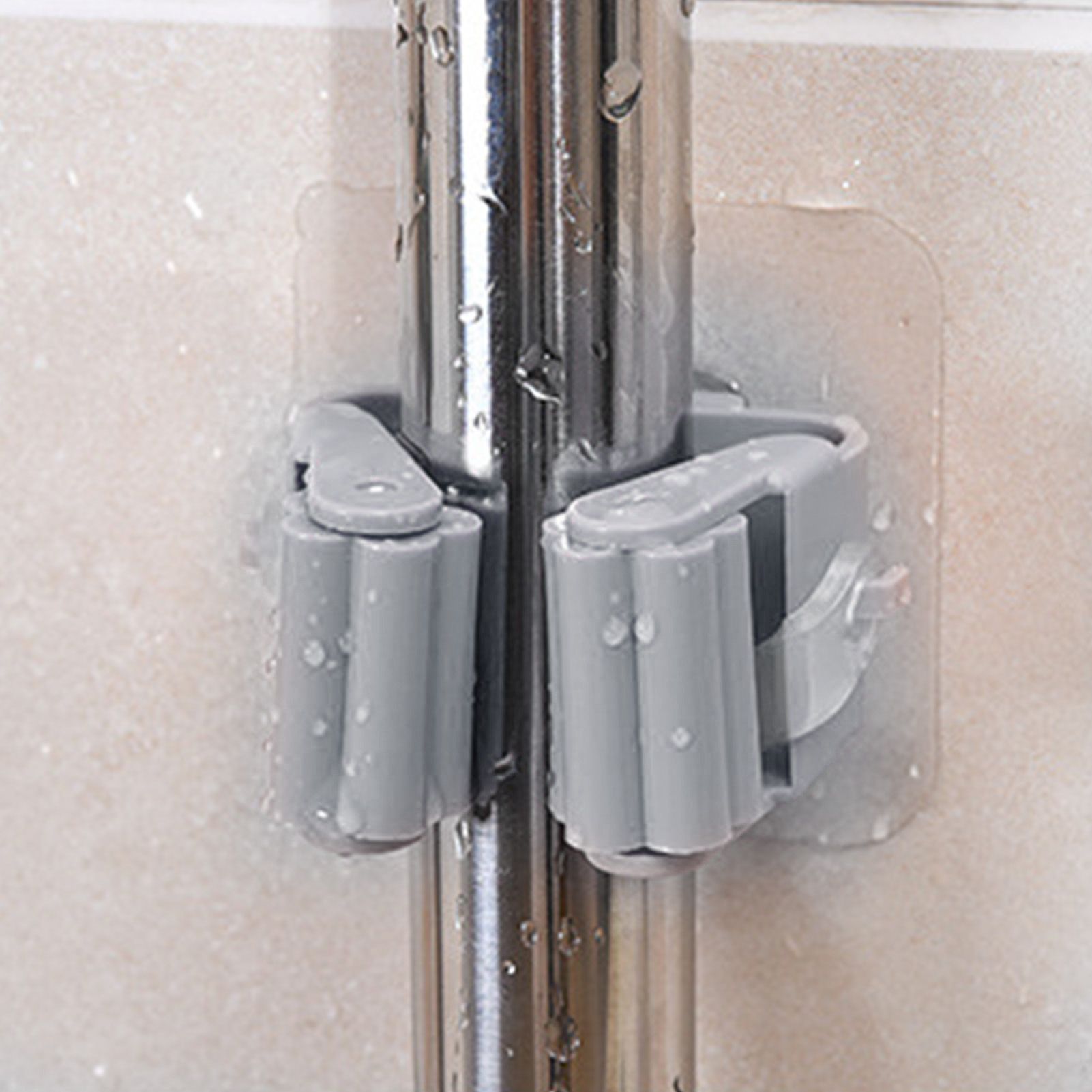 3pcs Wall Mounted Mop Holder Strong Adhesion Plastic Mop Broom Holder for Garage Tool Room Gray - Image 8