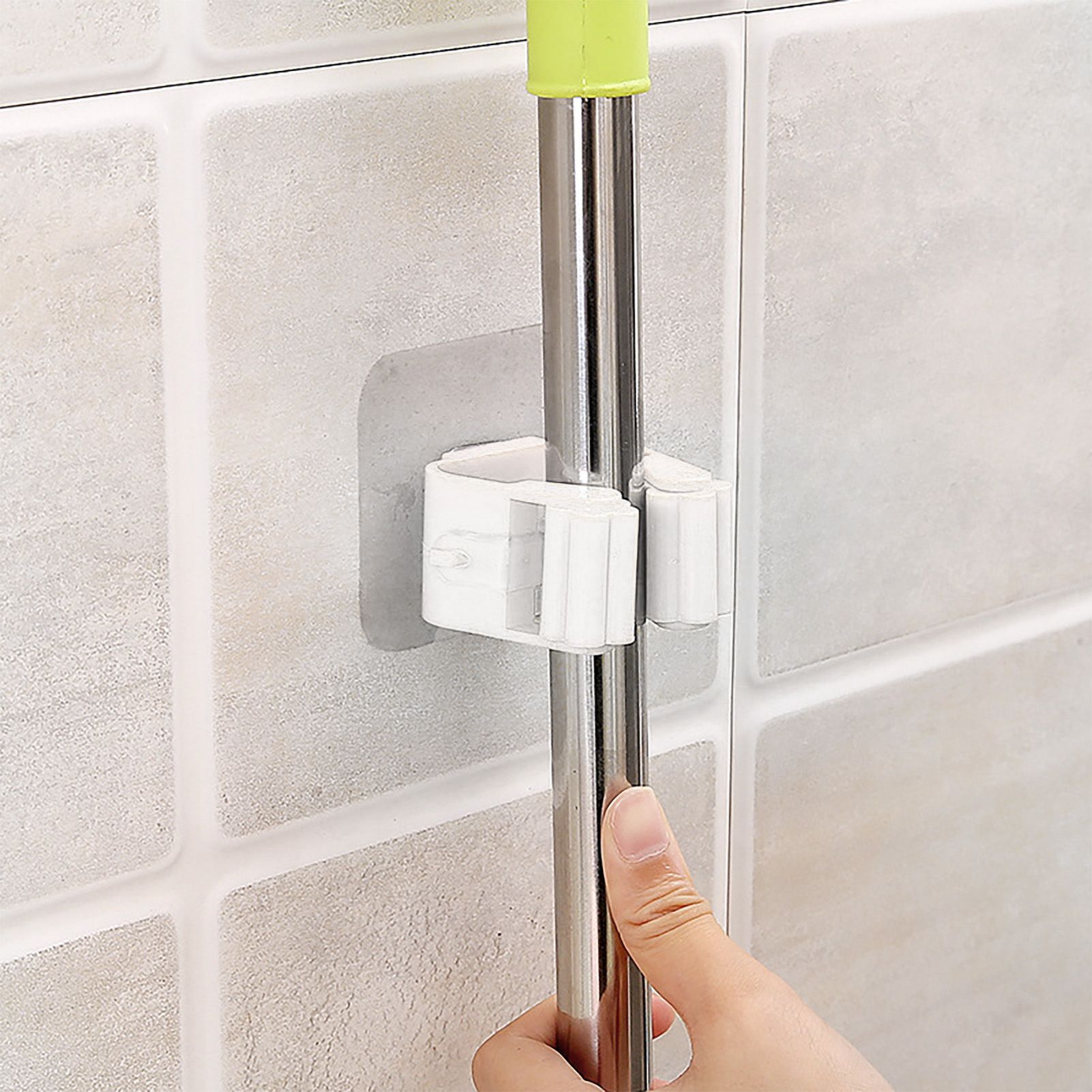 3pcs Wall Mounted Mop Holder Strong Adhesion Plastic Mop Broom Holder for Garage Tool Room White - Image 6