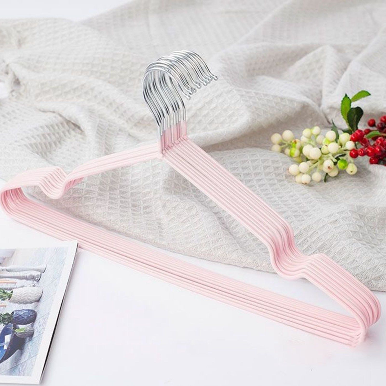 Clothes Hangers Prevent Slip Space Saving Heavy Duty Dry Wet Thick Clothes Hangers for Home Dormitory Pink - Image 6