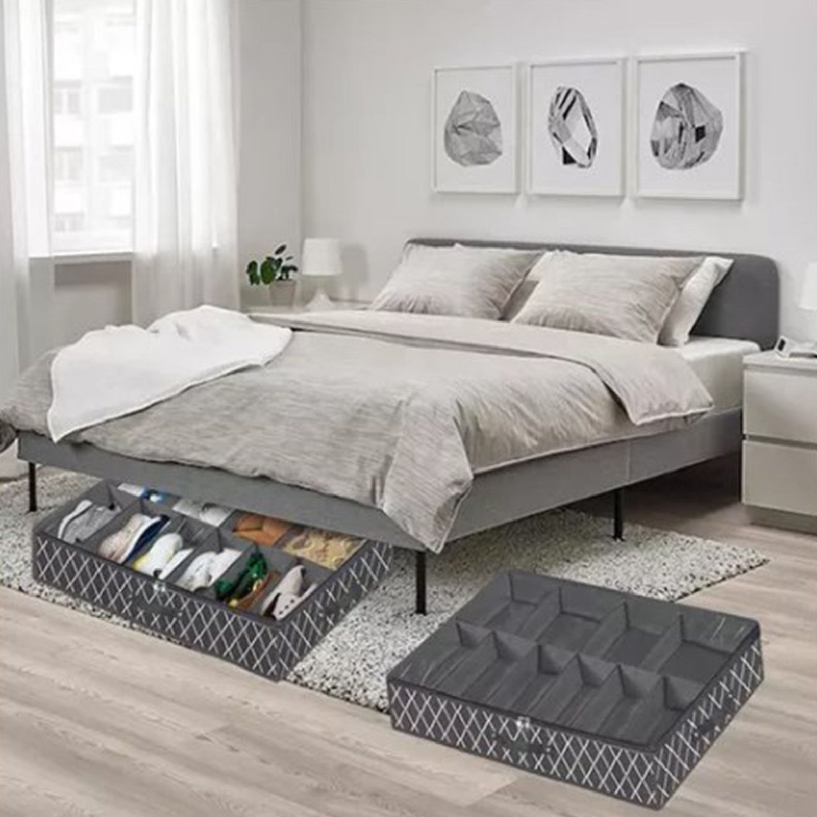 Underbed Storage Containers Adjustable Foldable Under Bed Shoe Storage Solution For Home Hotel Black - Image 5