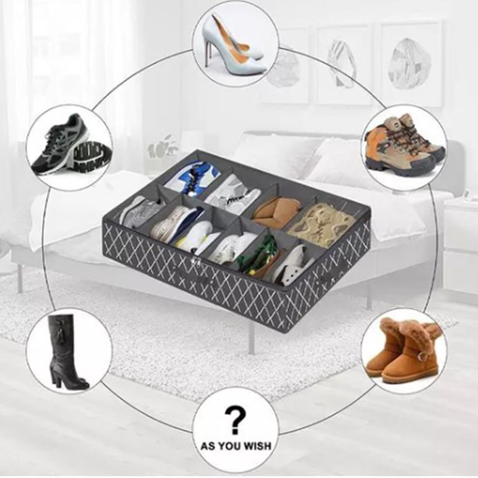 Underbed Storage Containers Adjustable Foldable Under Bed Shoe Storage Solution For Home Hotel Black - Image 6