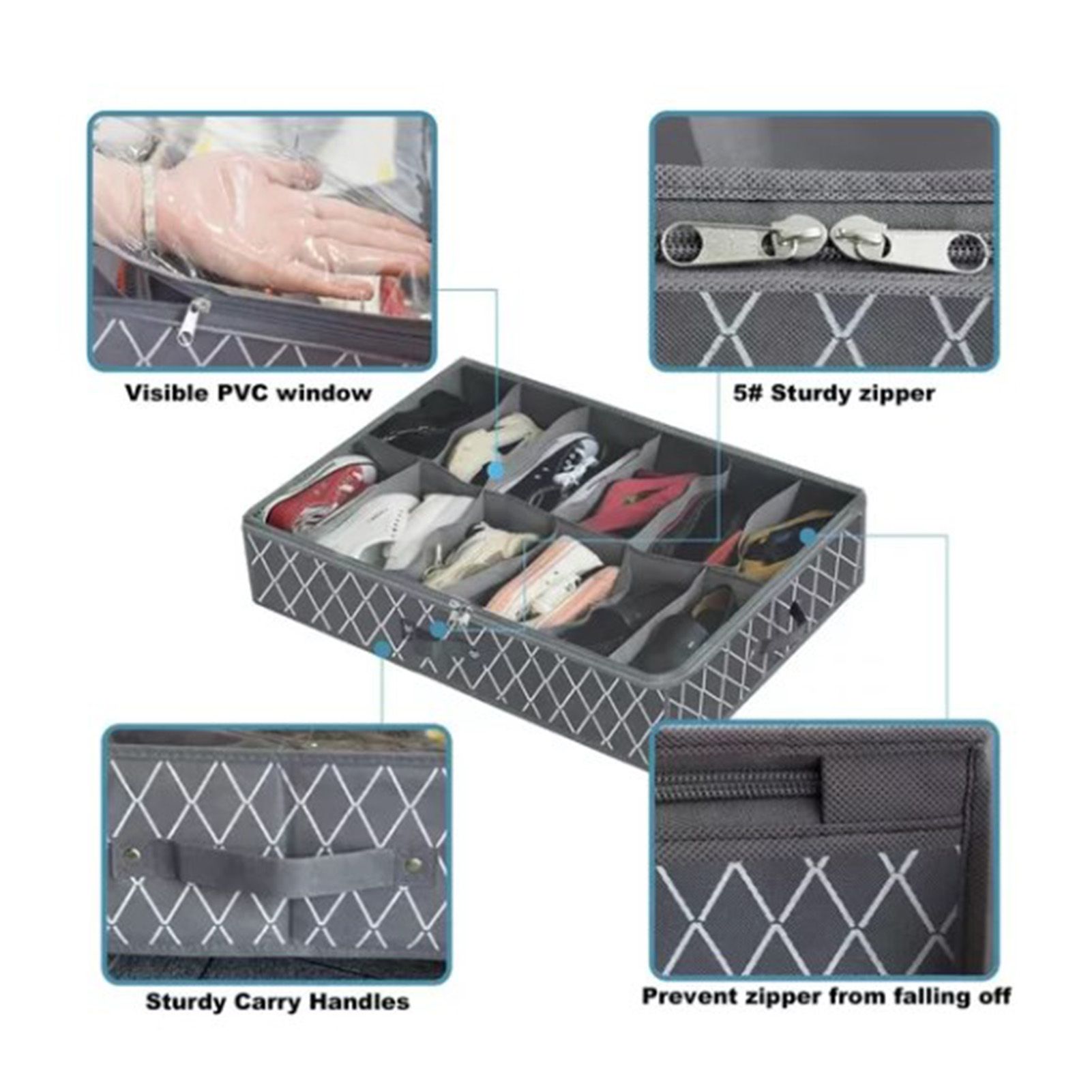 Underbed Storage Containers Adjustable Foldable Under Bed Shoe Storage Solution For Home Hotel Black - Image 7
