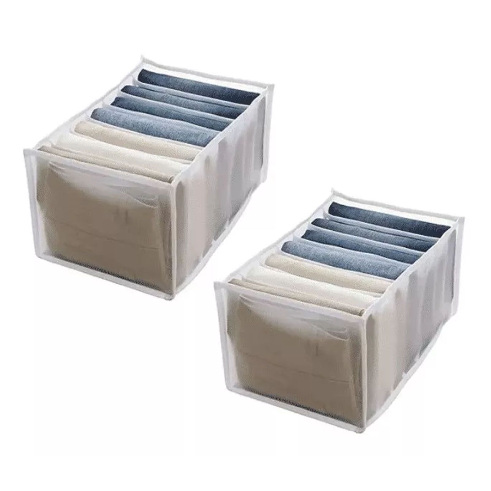 2Pcs White 7 Gird Pants Divider Storage Box Pants 7 Compartment Closet Pants Storage Case Organizer - Image 1