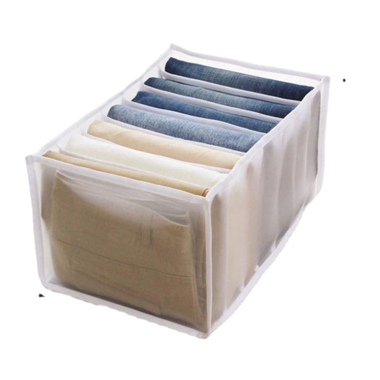 2Pcs White 7 Gird Pants Divider Storage Box Pants 7 Compartment Closet Pants Storage Case Organizer - Image 2