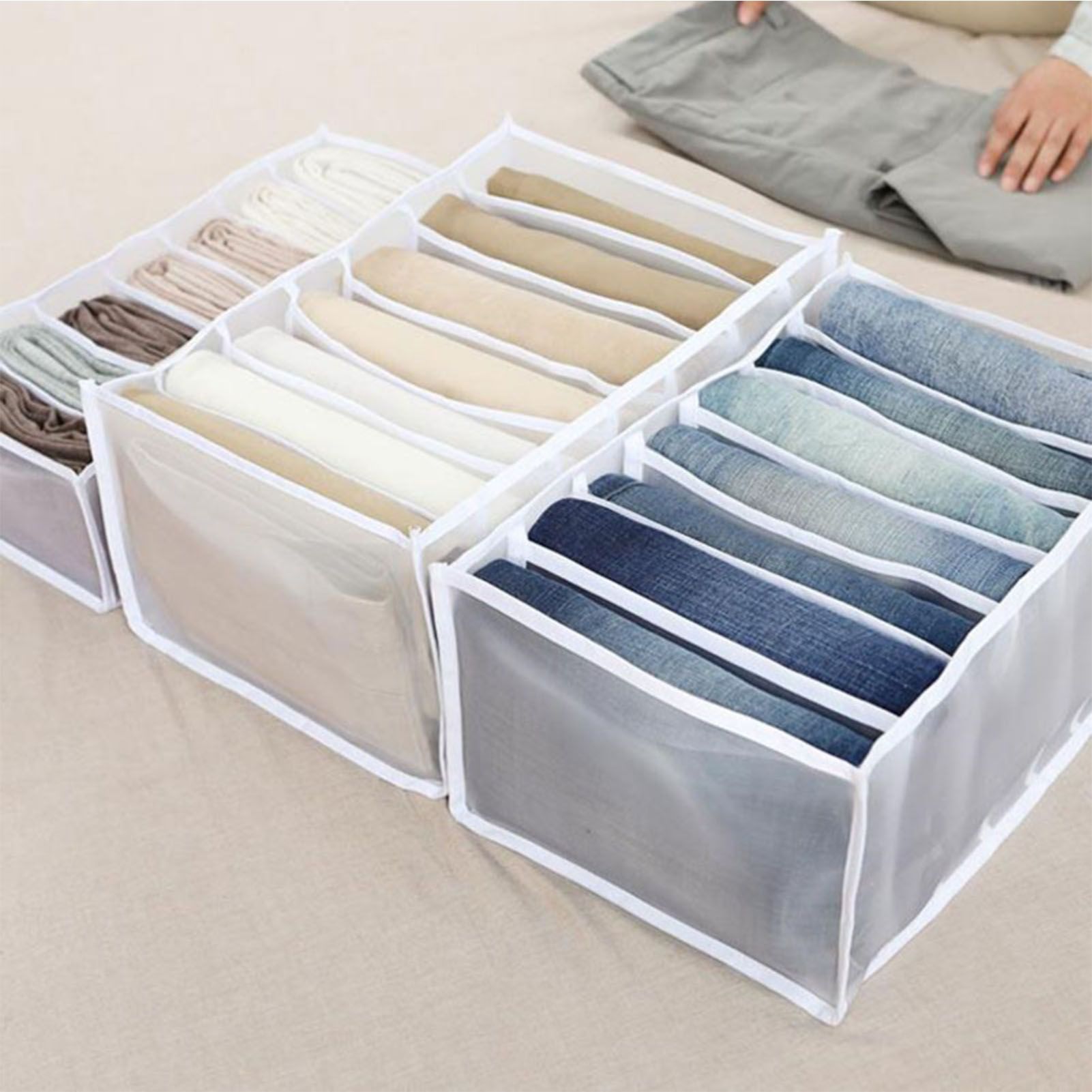2Pcs White 7 Gird Pants Divider Storage Box Pants 7 Compartment Closet Pants Storage Case Organizer - Image 3