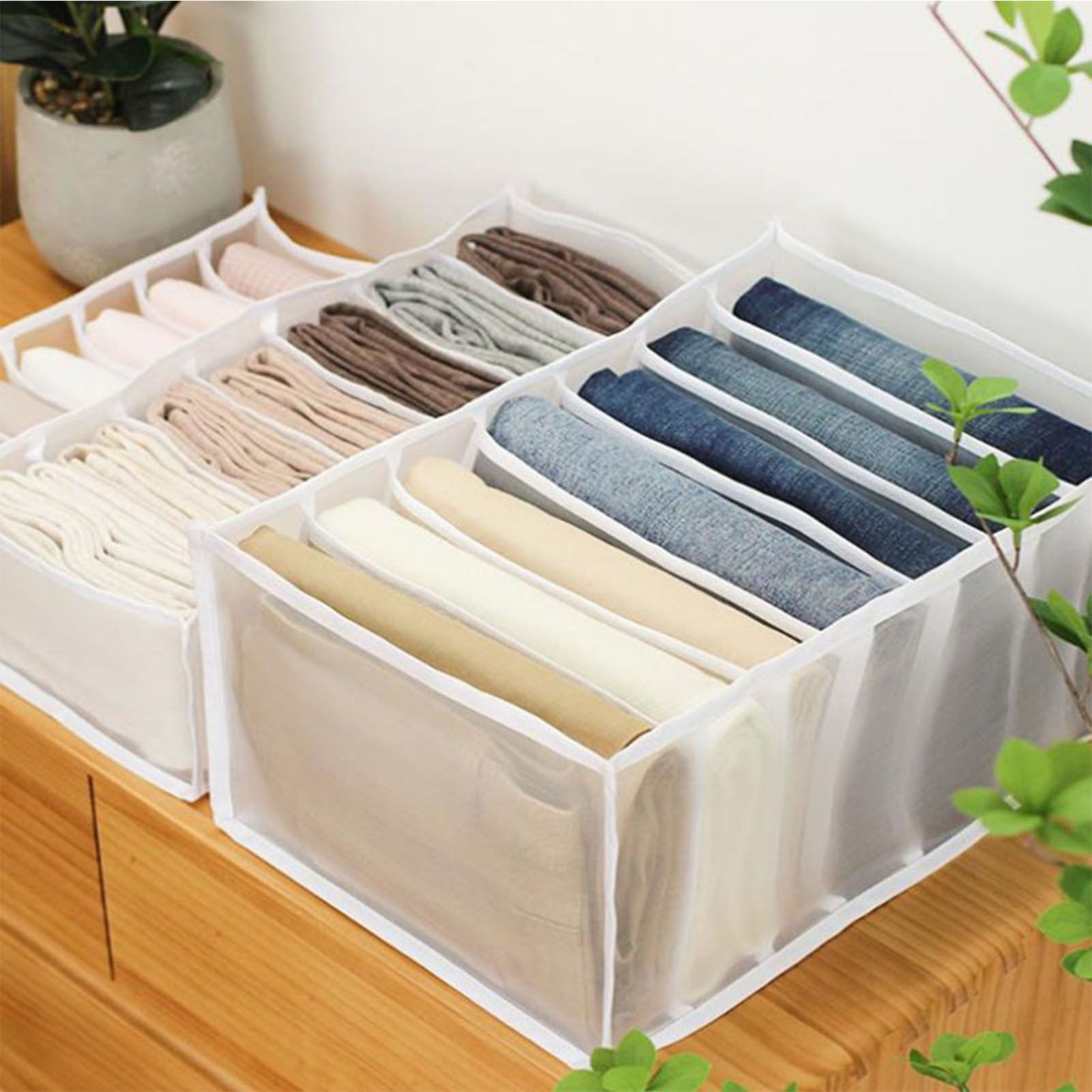 2Pcs White 7 Gird Pants Divider Storage Box Pants 7 Compartment Closet Pants Storage Case Organizer - Image 4