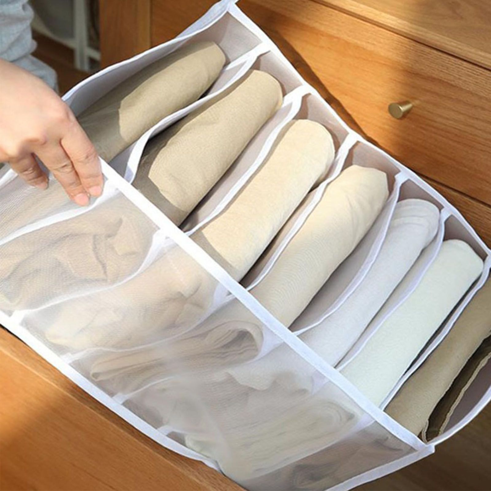 2Pcs White 7 Gird Pants Divider Storage Box Pants 7 Compartment Closet Pants Storage Case Organizer - Image 6