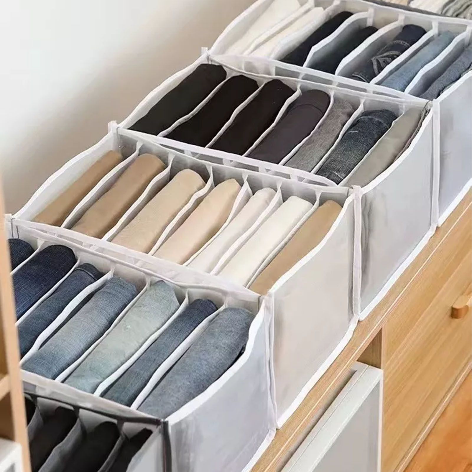 2Pcs White 7 Gird Pants Divider Storage Box Pants 7 Compartment Closet Pants Storage Case Organizer - Image 8