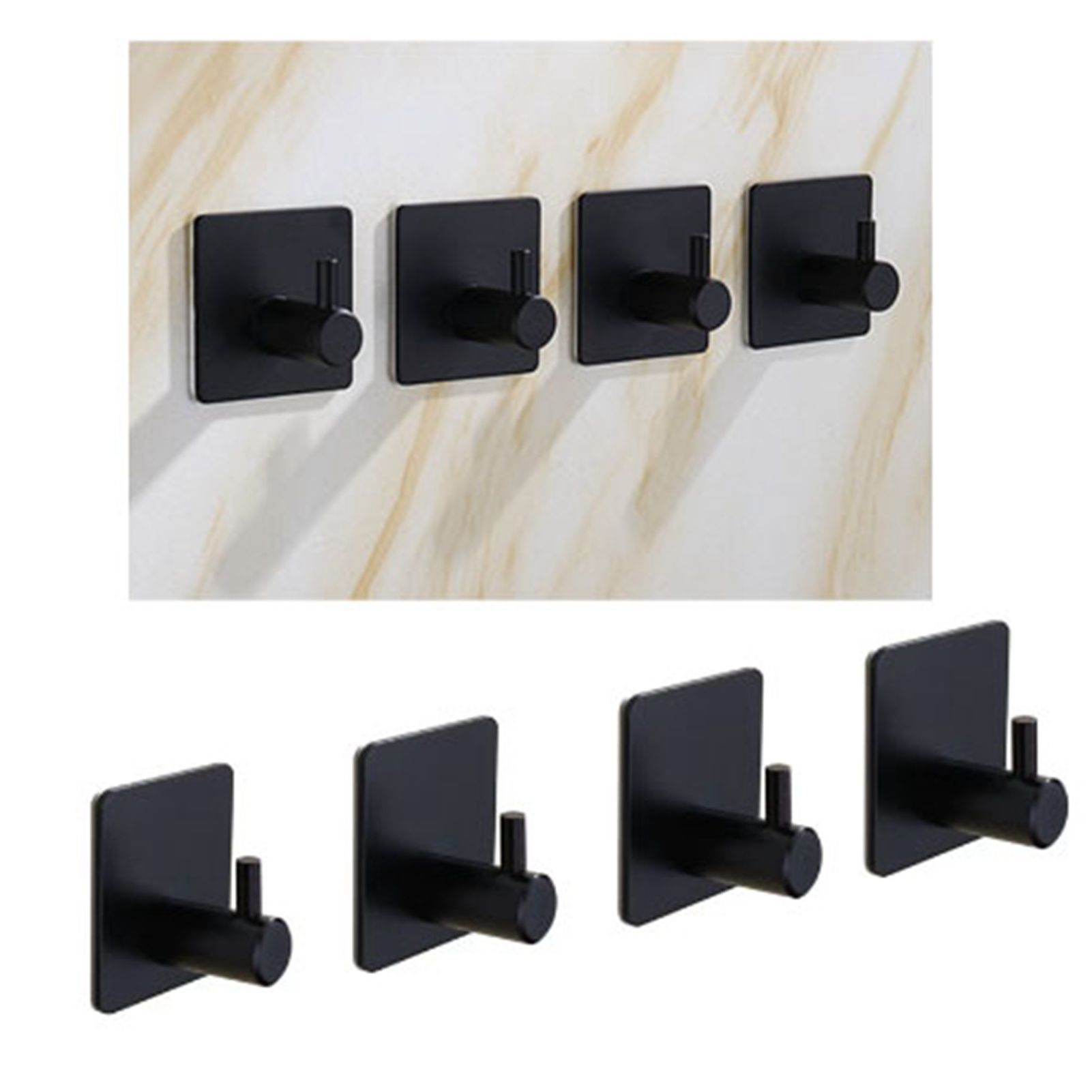 4PCS Clothes Hooks Strong Adhesive Wall Hook 304 Stainless Steel Hanging Hooks Black Square - Image 2