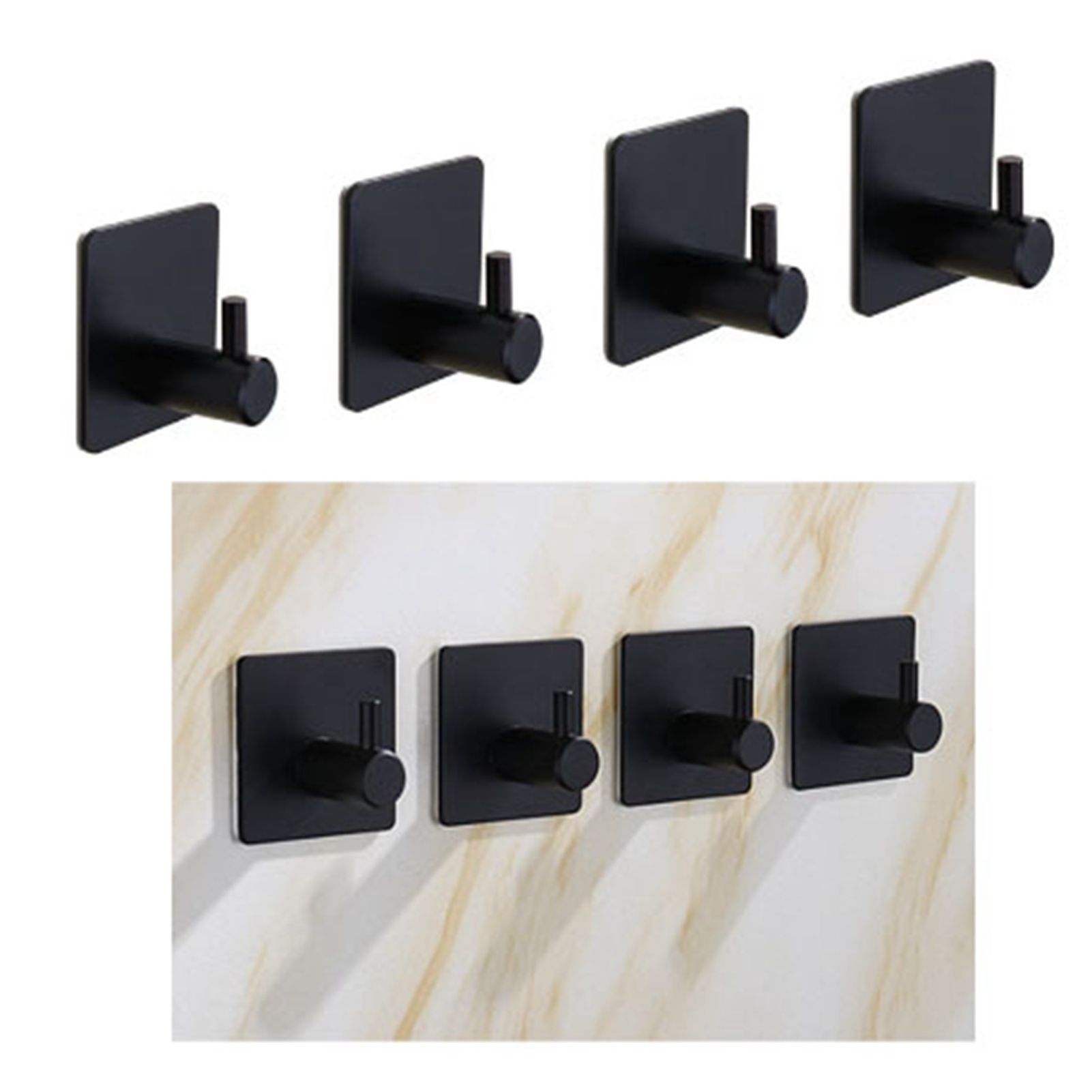 4PCS Clothes Hooks Strong Adhesive Wall Hook 304 Stainless Steel Hanging Hooks Black Square - Image 3
