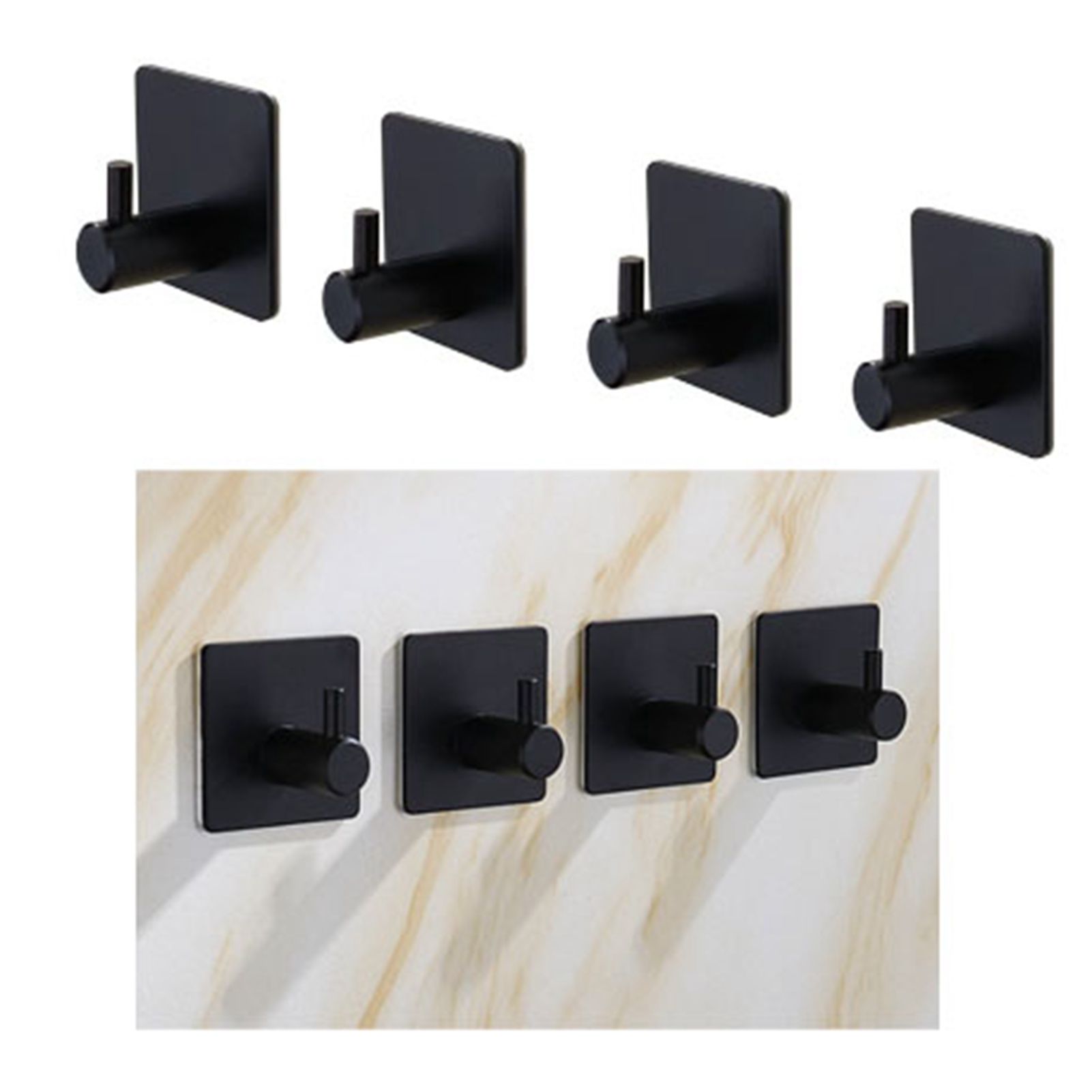 4PCS Clothes Hooks Strong Adhesive Wall Hook 304 Stainless Steel Hanging Hooks Black Square - Image 4