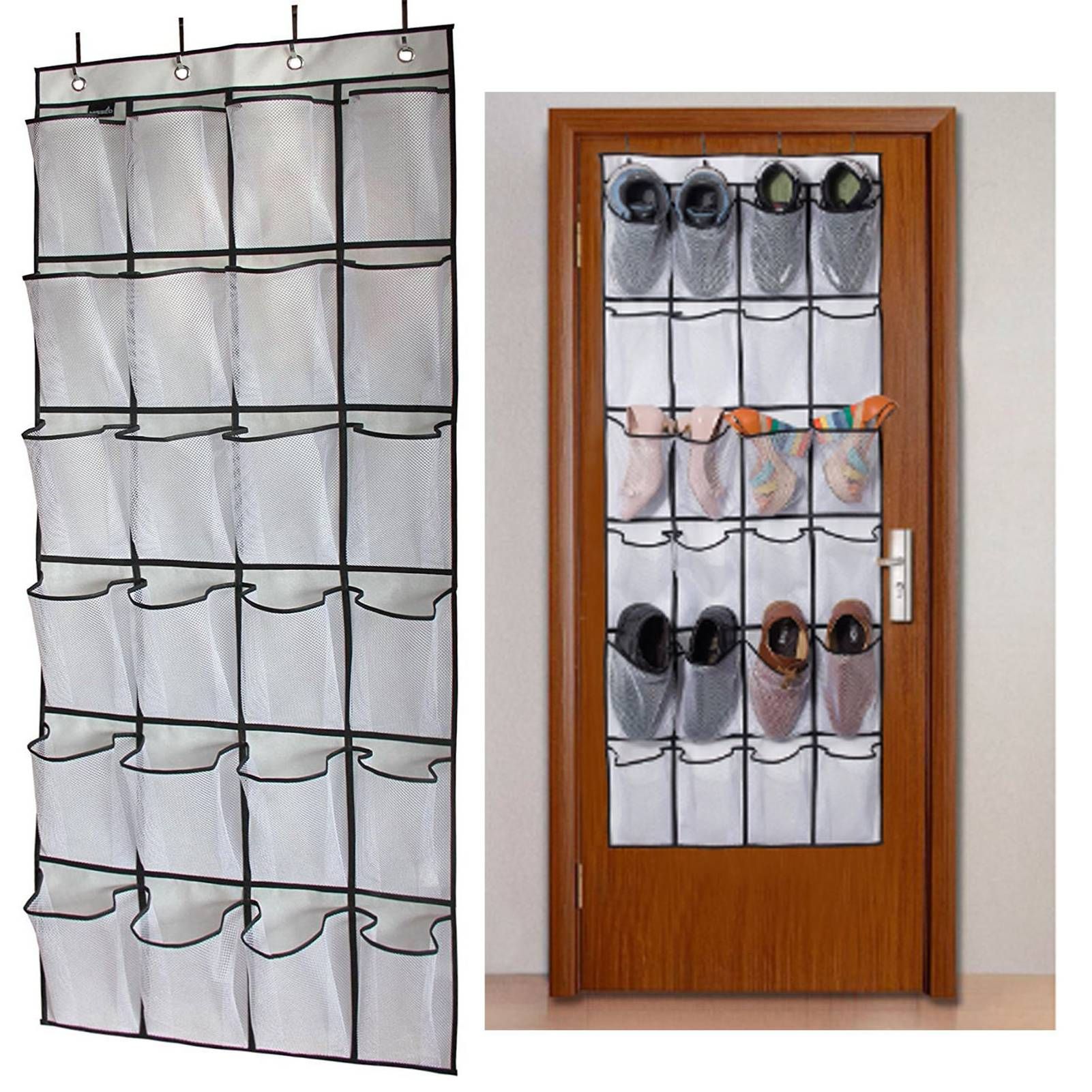 Over The Door Shoe Organizer Hanging Storage Bag Shoe Storage Door Hanger with 24 Mesh Pockets - Image 2