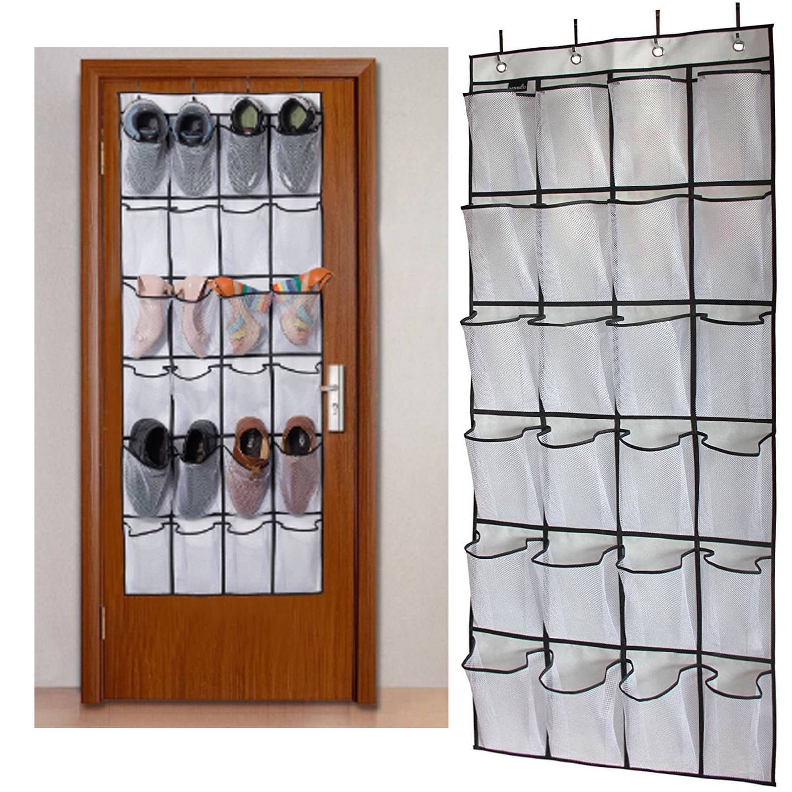Over The Door Shoe Organizer Hanging Storage Bag Shoe Storage Door Hanger with 24 Mesh Pockets - Image 3