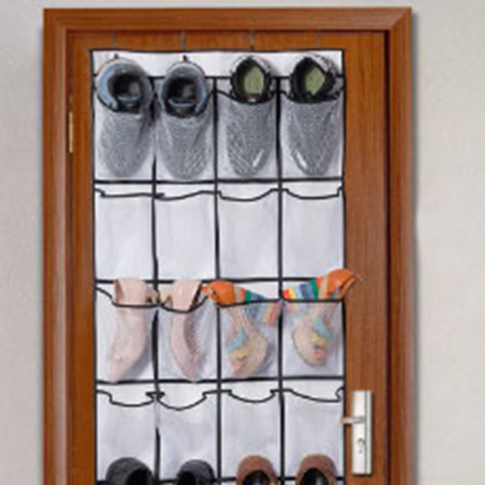 Over The Door Shoe Organizer Hanging Storage Bag Shoe Storage Door Hanger with 24 Mesh Pockets - Image 5