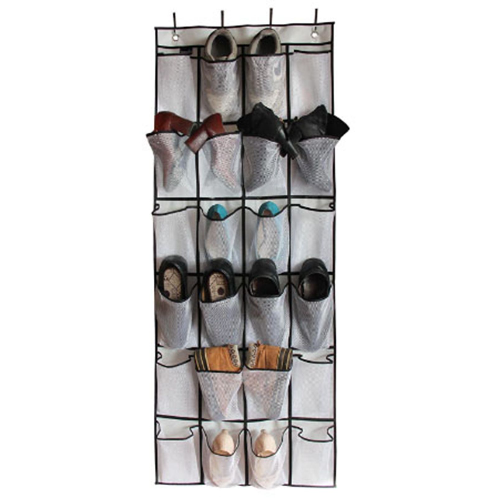 Over The Door Shoe Organizer Hanging Storage Bag Shoe Storage Door Hanger with 24 Mesh Pockets - Image 6